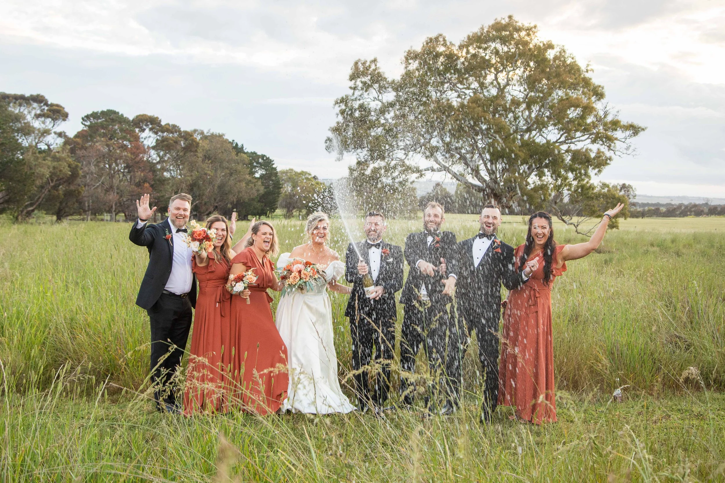 Wedding party celebrating
