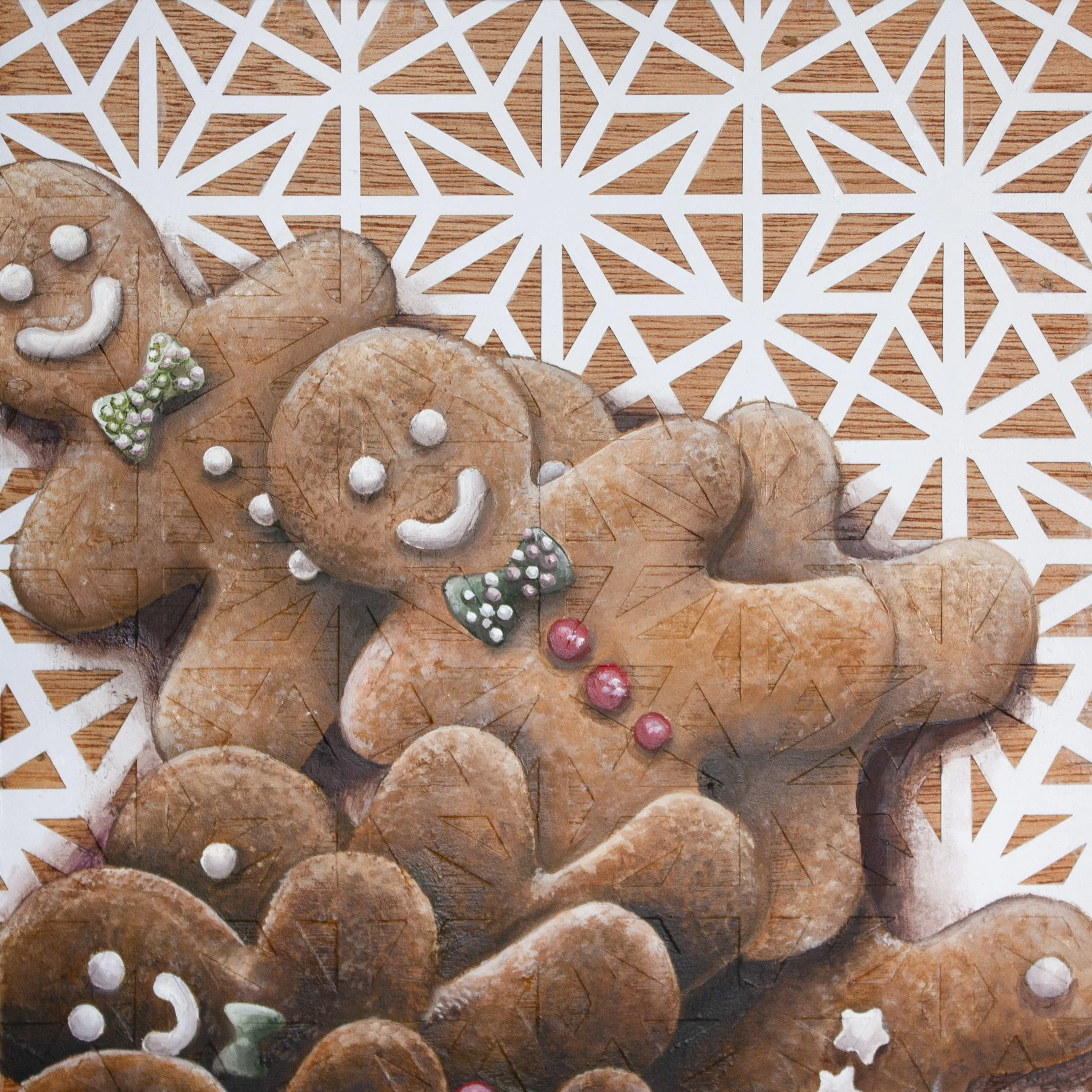 Santa's Sweet Treats / Oil on Collaged Cardstock , Wood Panel / 8" x 8" / 2025