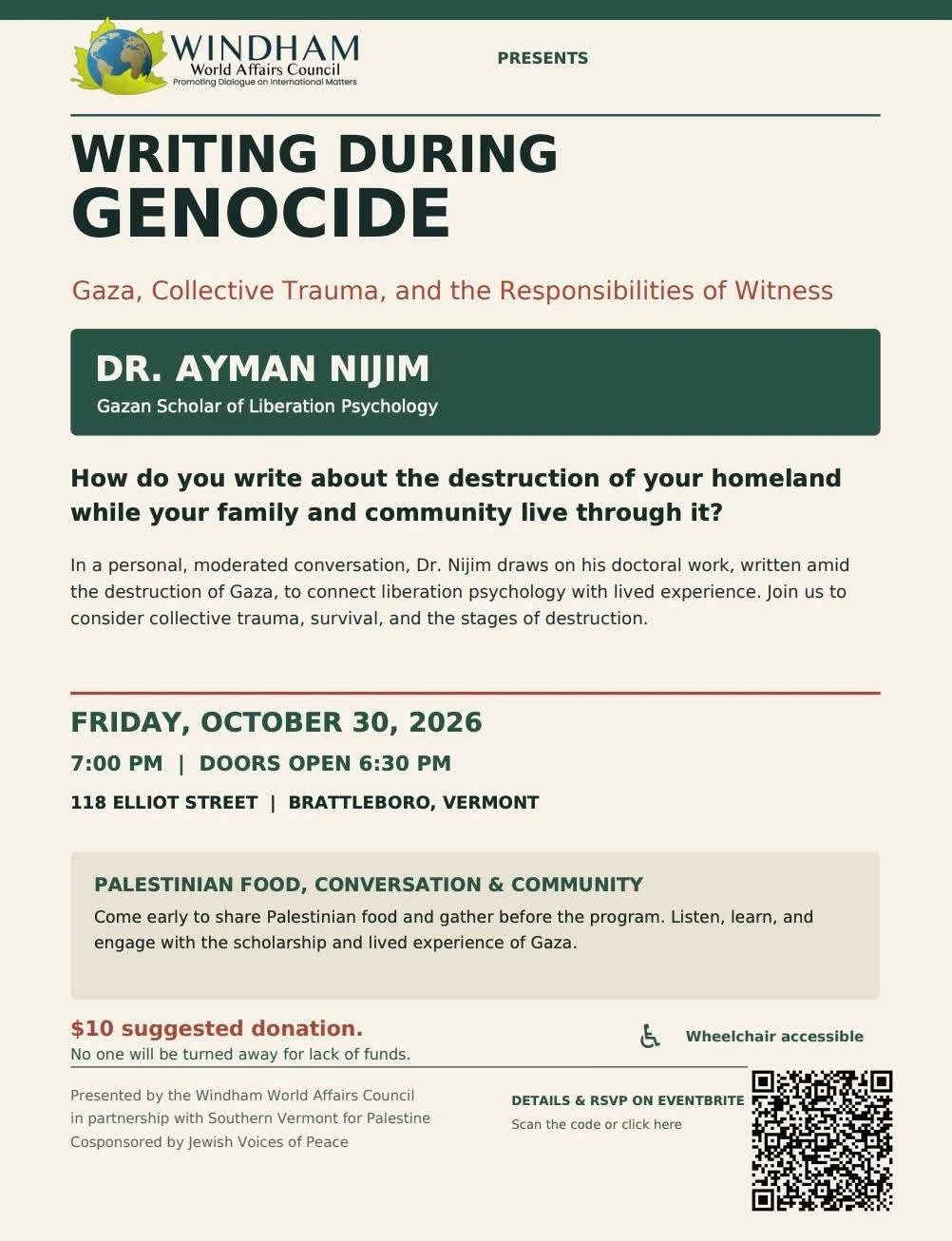 Writing During Genocide: Gaza, Collective Trauma, &amp; the Responsibilities of Witness (Brattleboro)