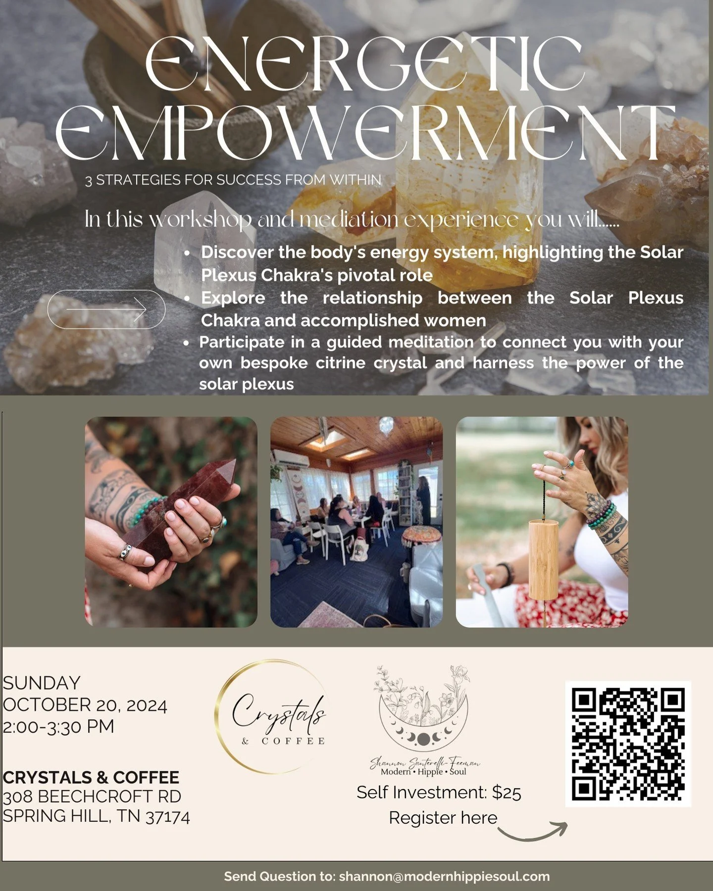 **I&rsquo;ll Be Back at Crystals and Coffee!**
I&rsquo;m thrilled to be hosting another #event at **Crystals and Coffee** on **October 20th at 2 PM Central**. The women I met at the last event were absolutely incredible, and together we created somet