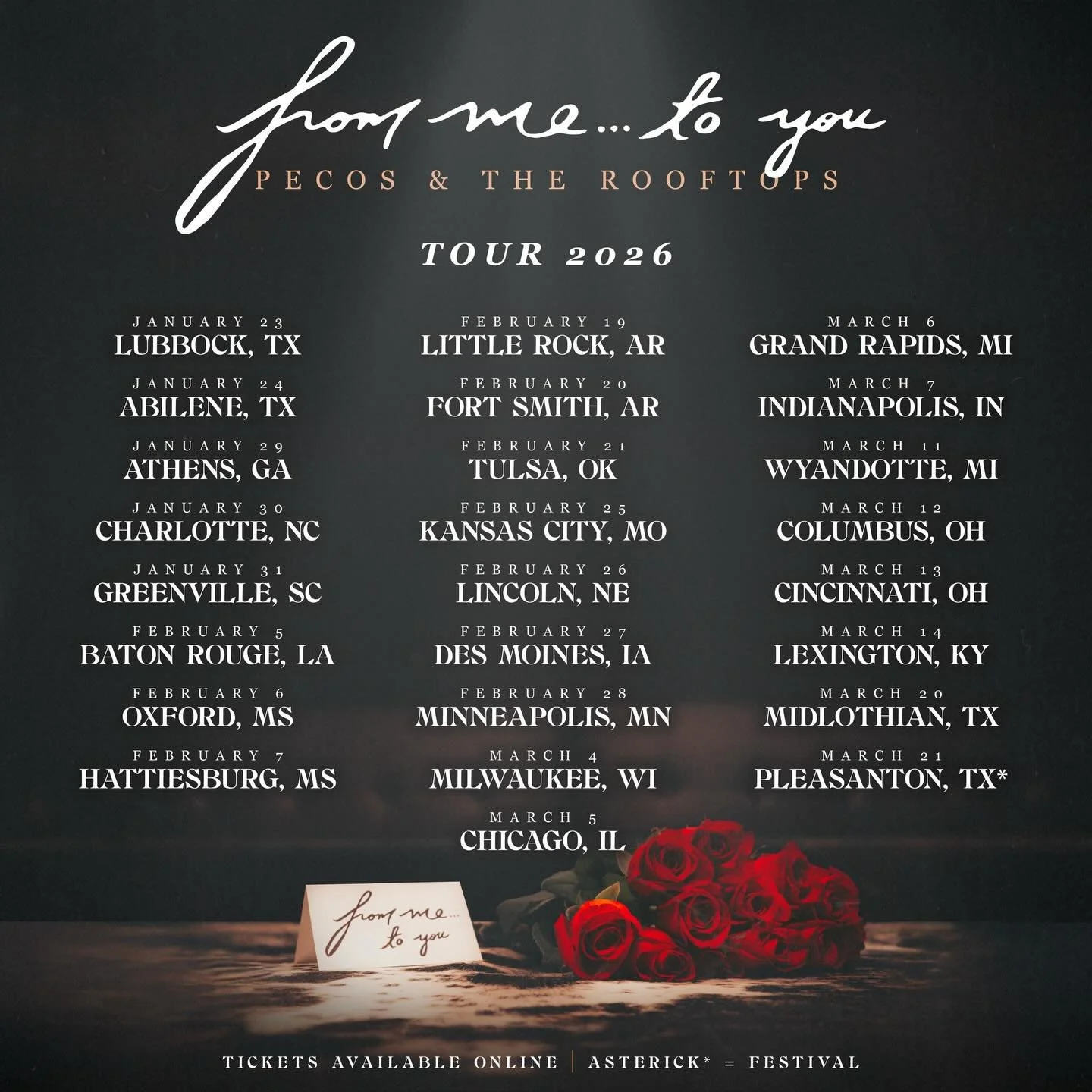 @pecosandtherooftops hitting it hard next year! Get tickets FIRST before they go on-sale Friday with code PRT26. Pre-sale starts Wednesday 10 am CT! 🤘🏽