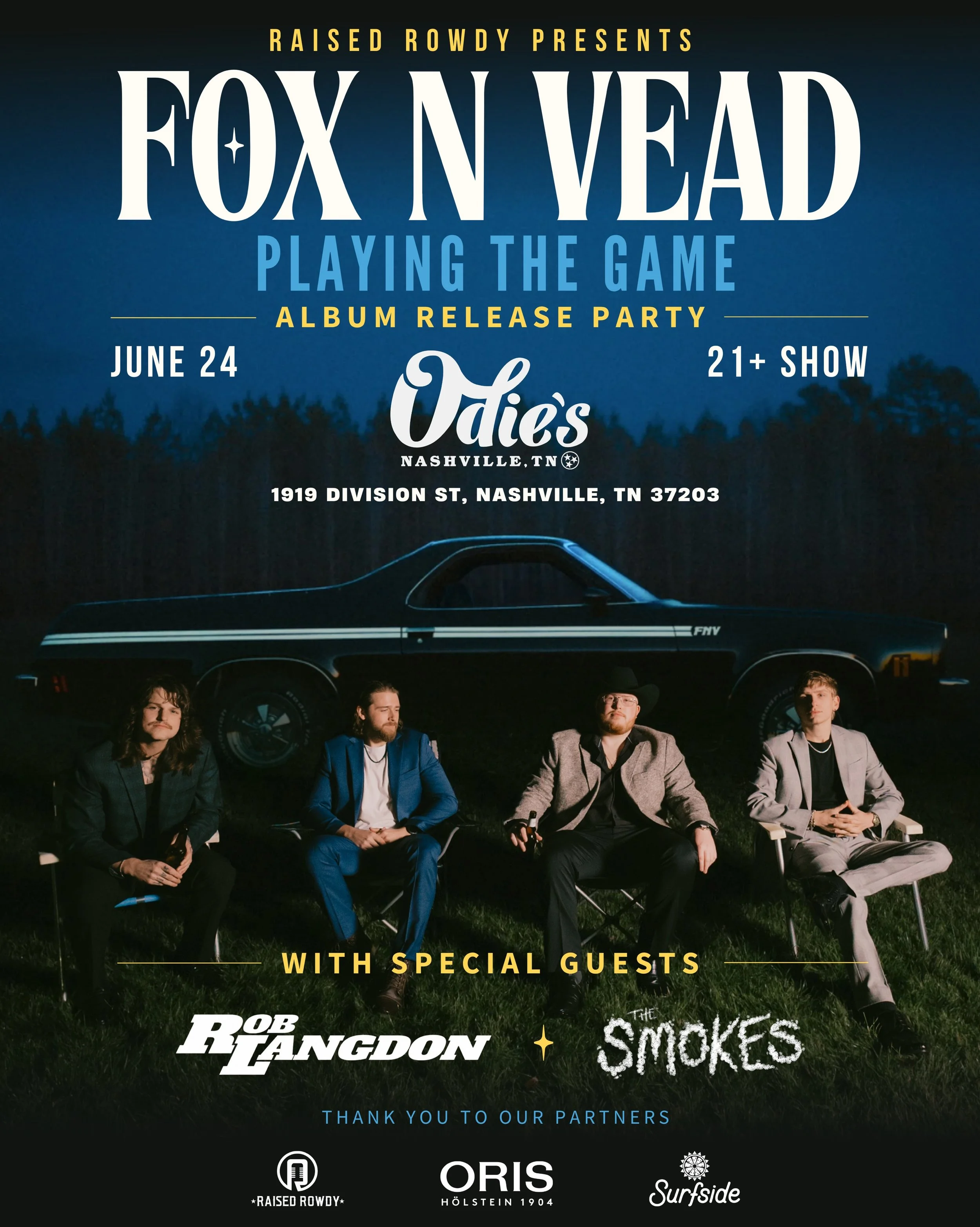 Nashville! Fox N&rsquo; Vead&rsquo;s &ldquo;Playing The Game&rdquo; album release party is set for June 24th at Odie&rsquo;s. Come celebrate with us and hear the new record.. See y&rsquo;all there! 

@raisedrowdy @odiesbar @roblangdonmusic @thesmokes
