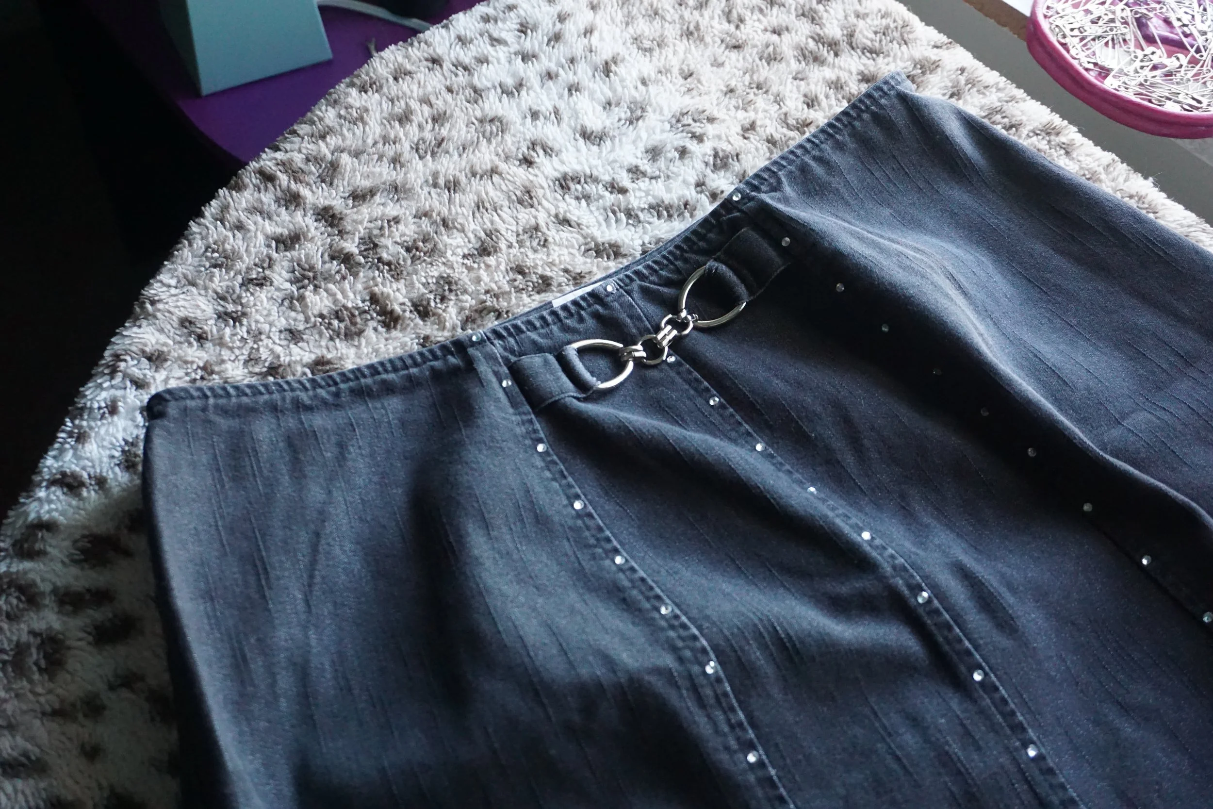 Rhinestone Denim Maxi Skirt