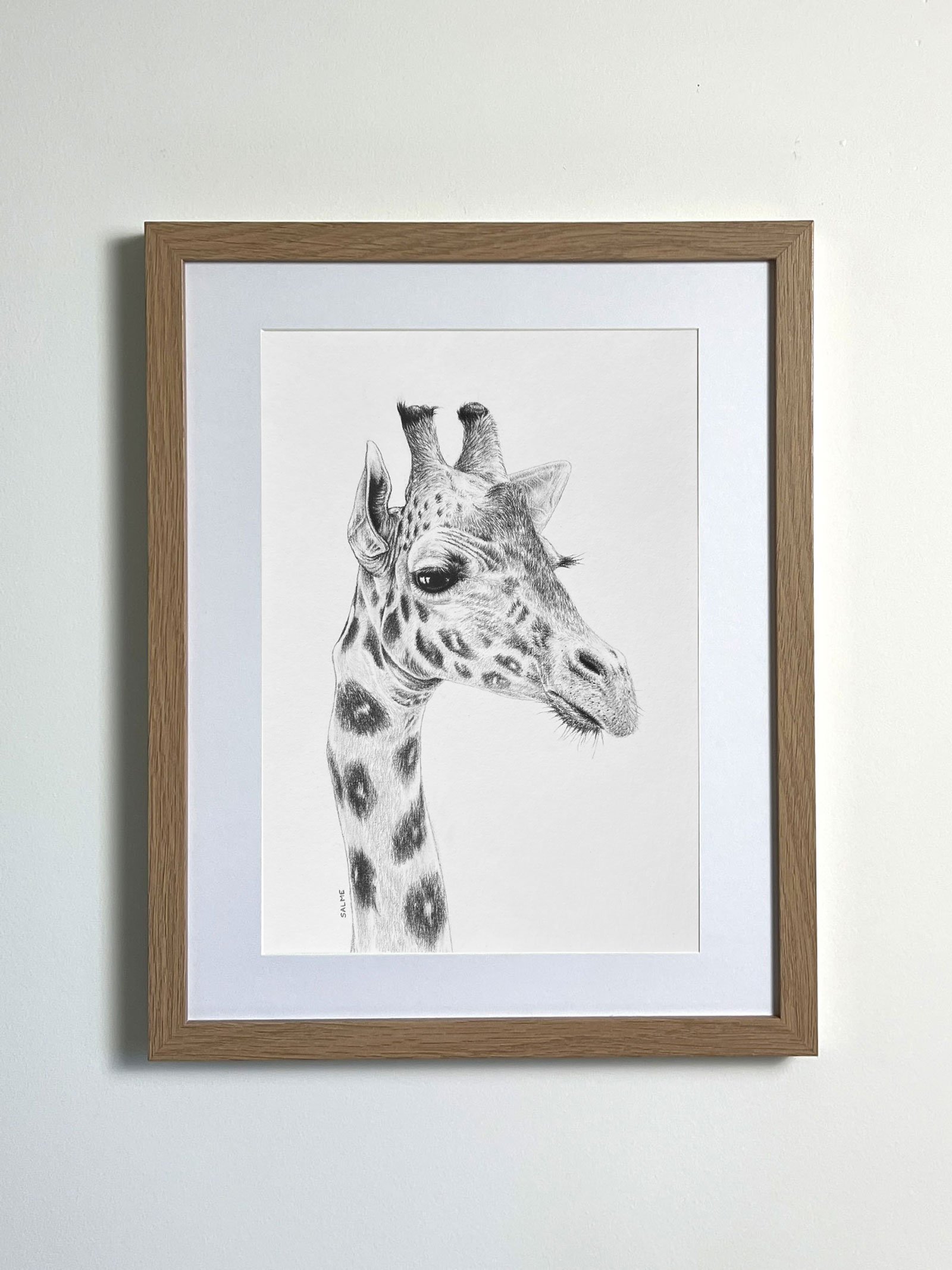 From Above giraffe drawing framed.