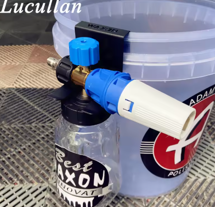 Foam cannon holder for secure placement on car wash bucket