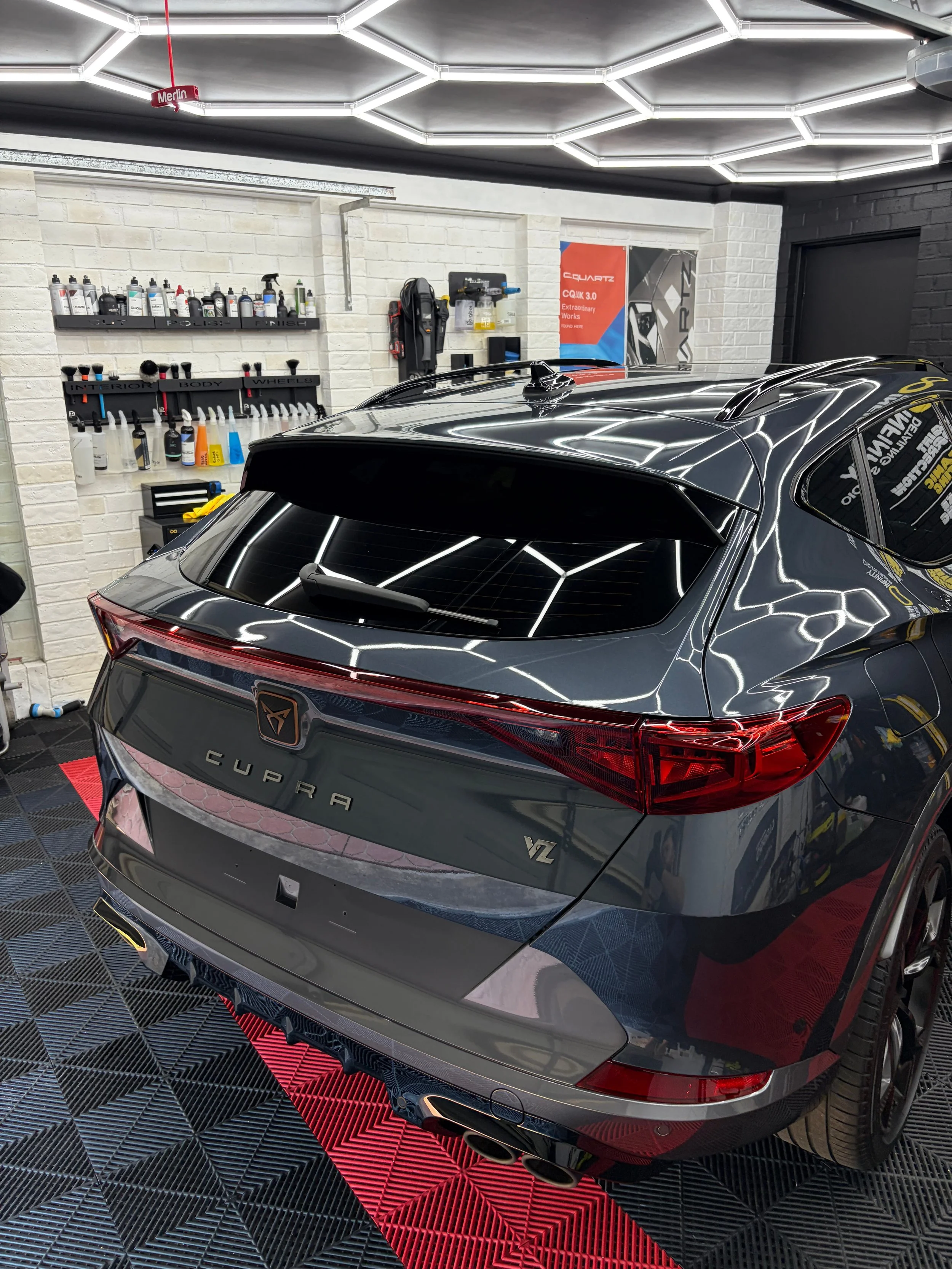 New car protection package, wheels, paint, glass, leather ceramic coated with CarPro professional ceramic coatings.