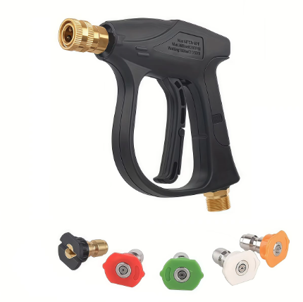 Compact short washer gun for car cleaning and detailing