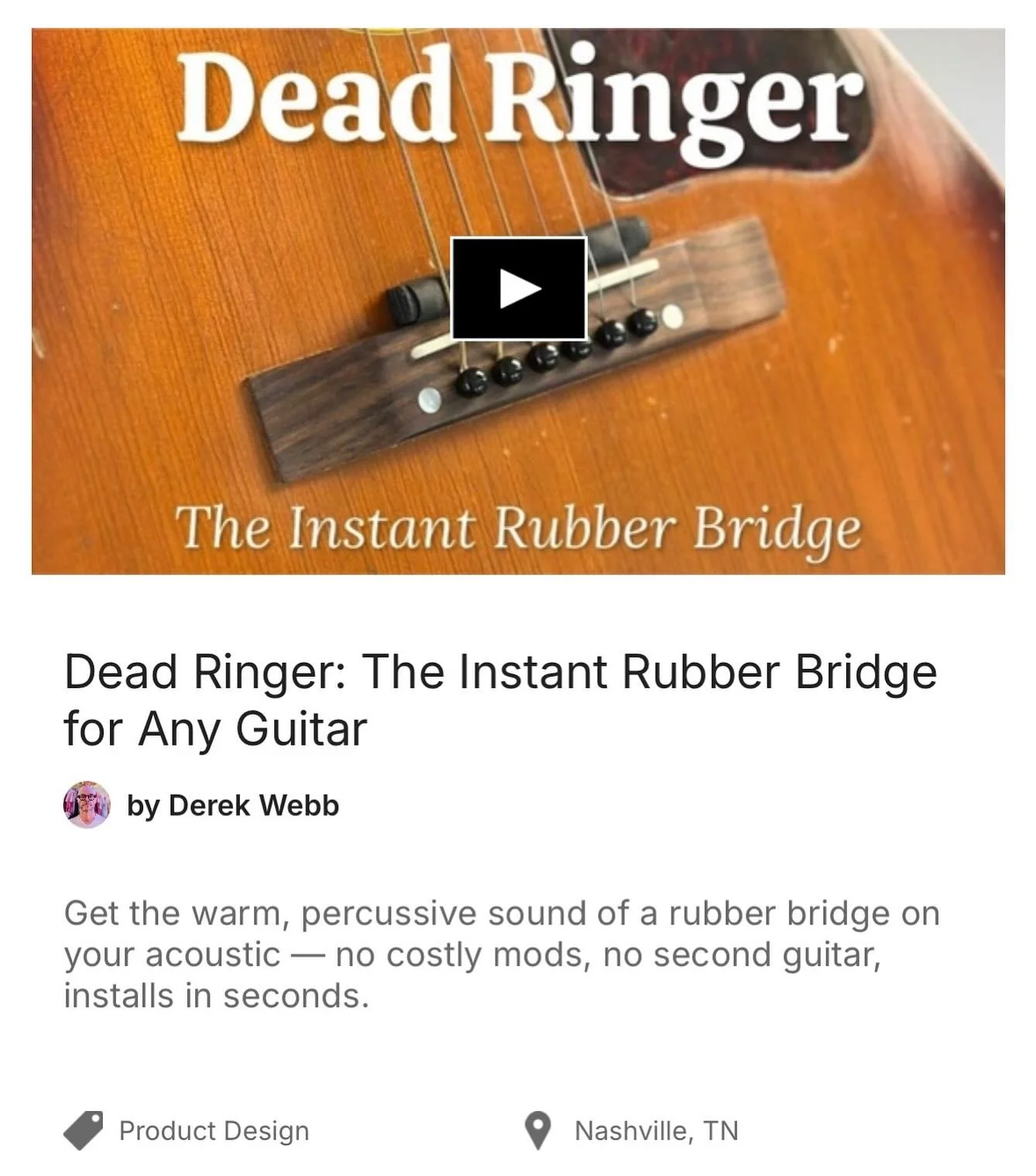 it&rsquo;s here. @abbieparker___ and i just launched the @deadringerbridge on kickstarter. 

the instant rubber bridge &mdash; installs in seconds, no mods, no second guitar. 

this has been our little homegrown project for months and now it&rsquo;s 