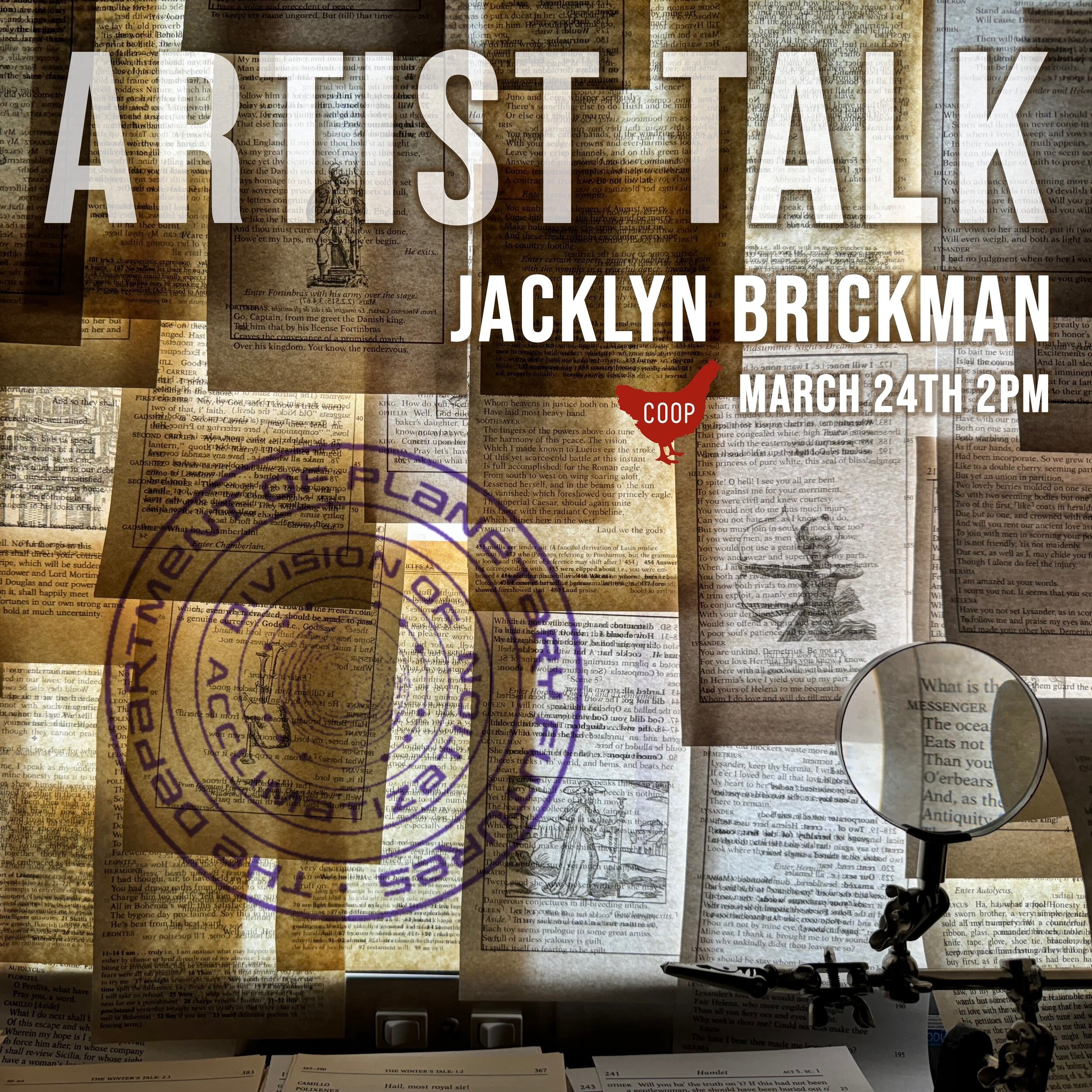 📜ARTIST TALK ALERT📜 Join us for an engaging Artist Talk with artist @jacklynbrickman as she talks about her exhibition The Division of Acclimatization THIS Sunday (3/24) at 2 PM in the gallery.