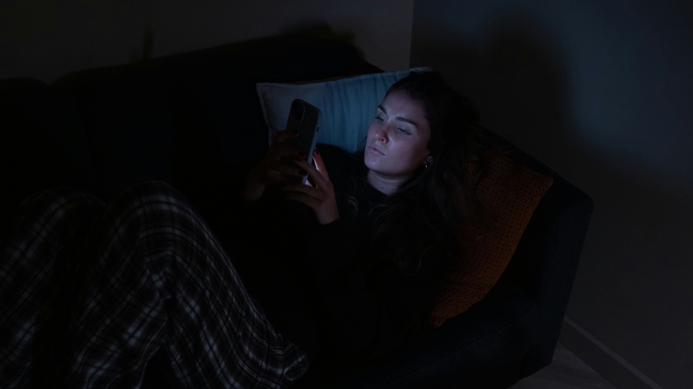 Women up late looking at her phone