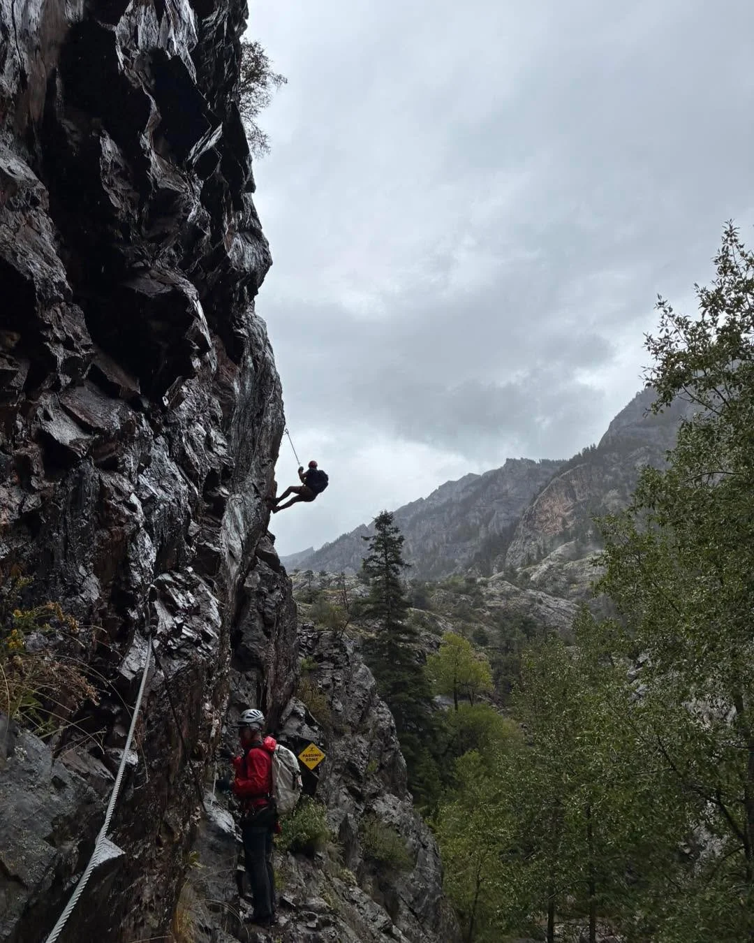 On August 23rd, Ouray Mountain Rescue Team responded to an incident on the Ouray Via Ferrata to a climber who was unable to continue the route.  A climber and their partner were on upstream Ouray Via Ferrata route when a thunderstorm moved into the a