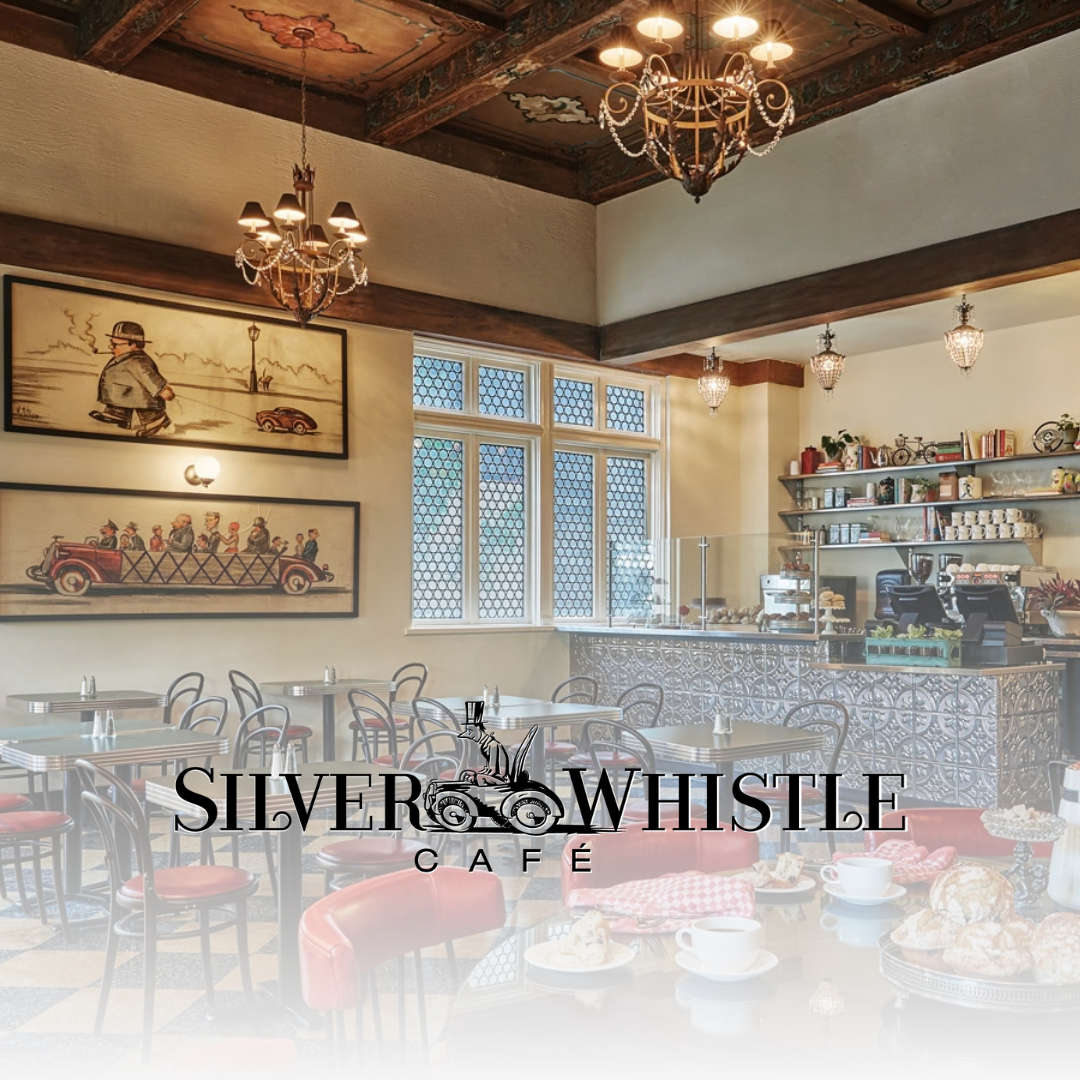 Silver Whistle Cafe interior with logo