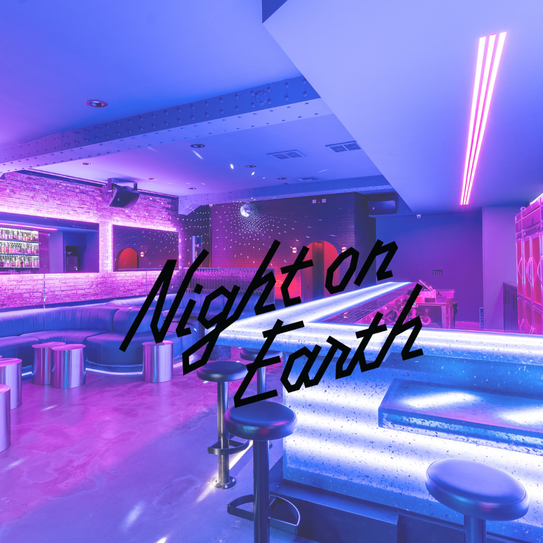 Interior of Night on Earth bar with logo