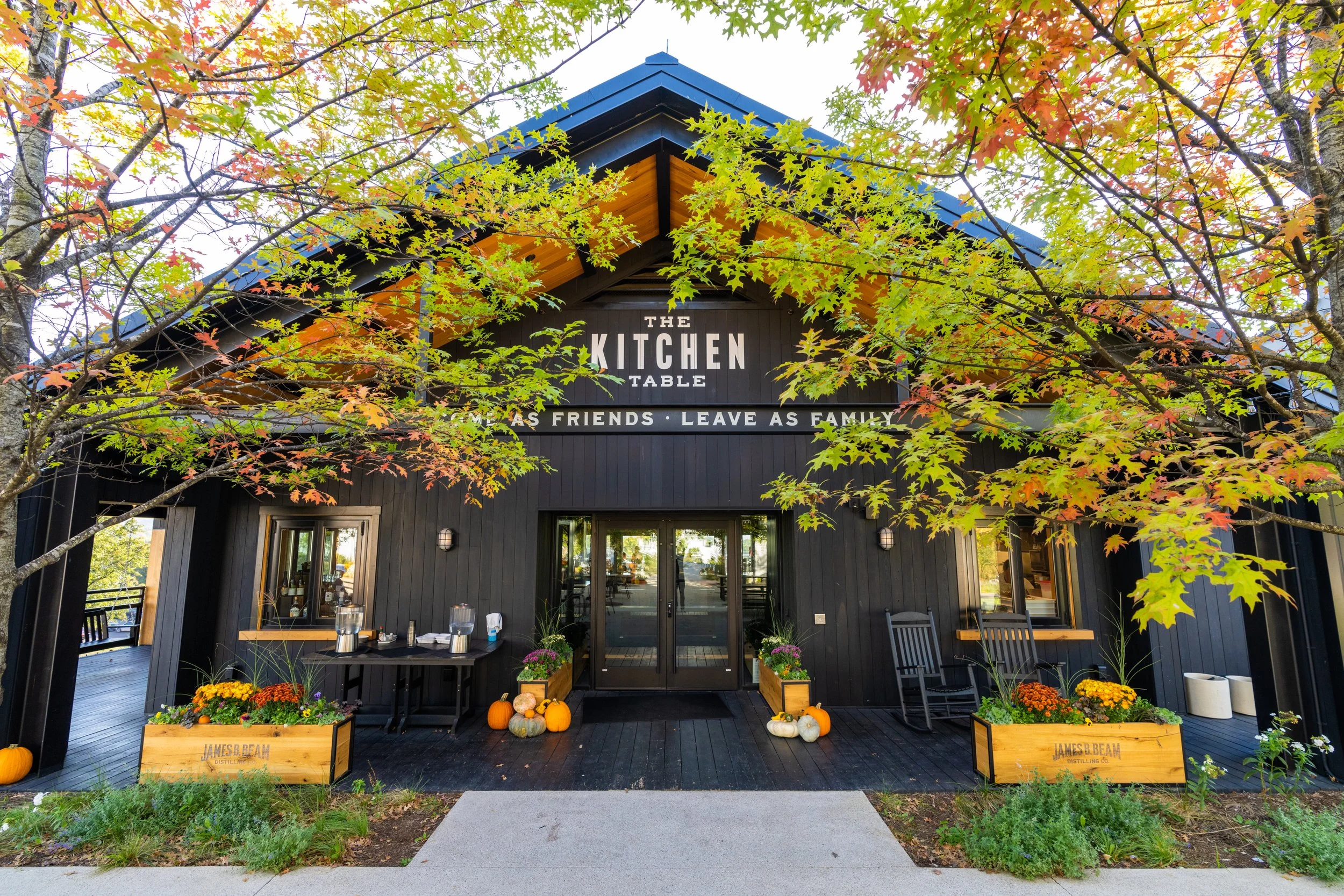 Exterior of The Kitchen Table restaurant during fall