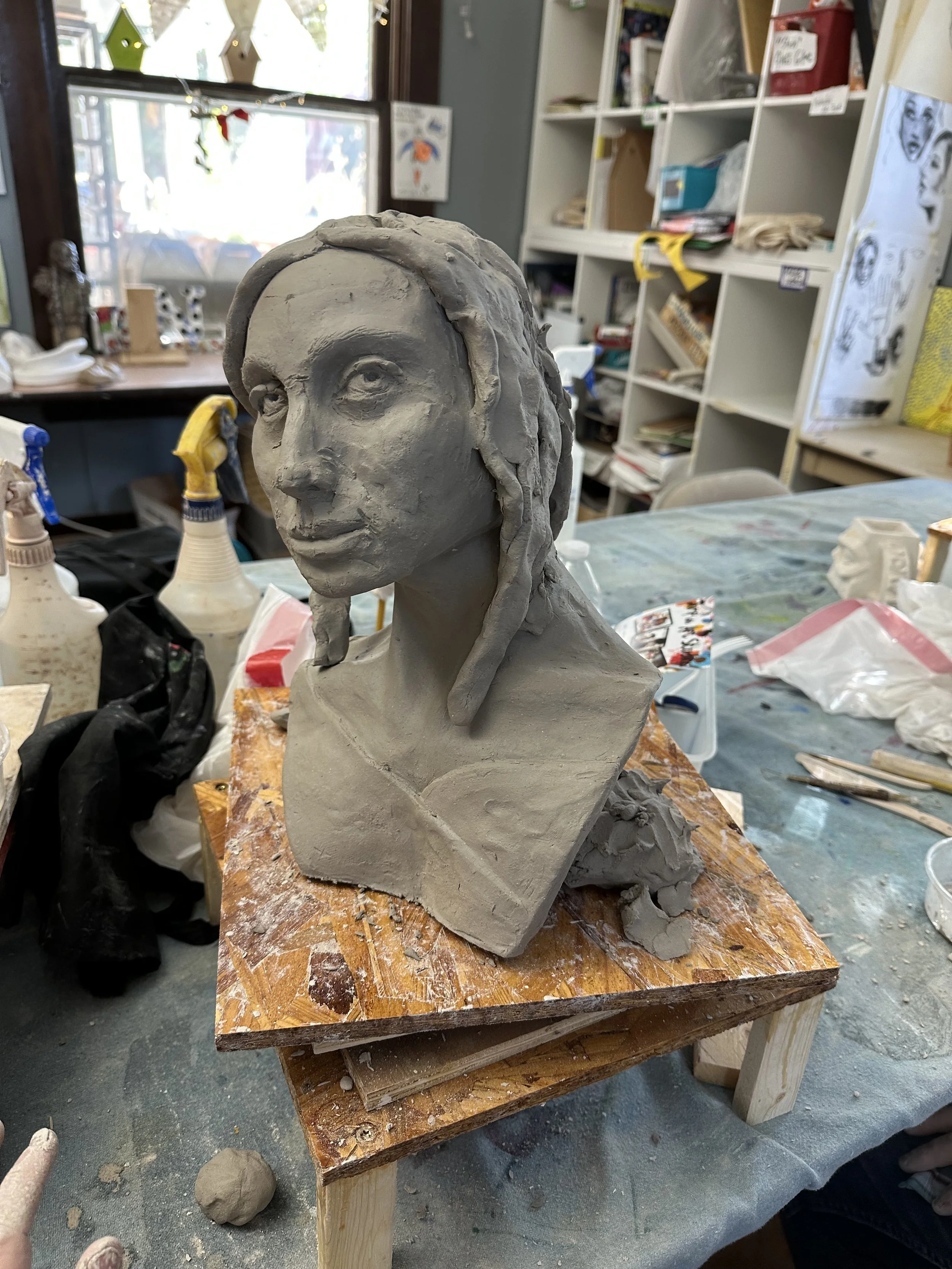 Clay bust in progress