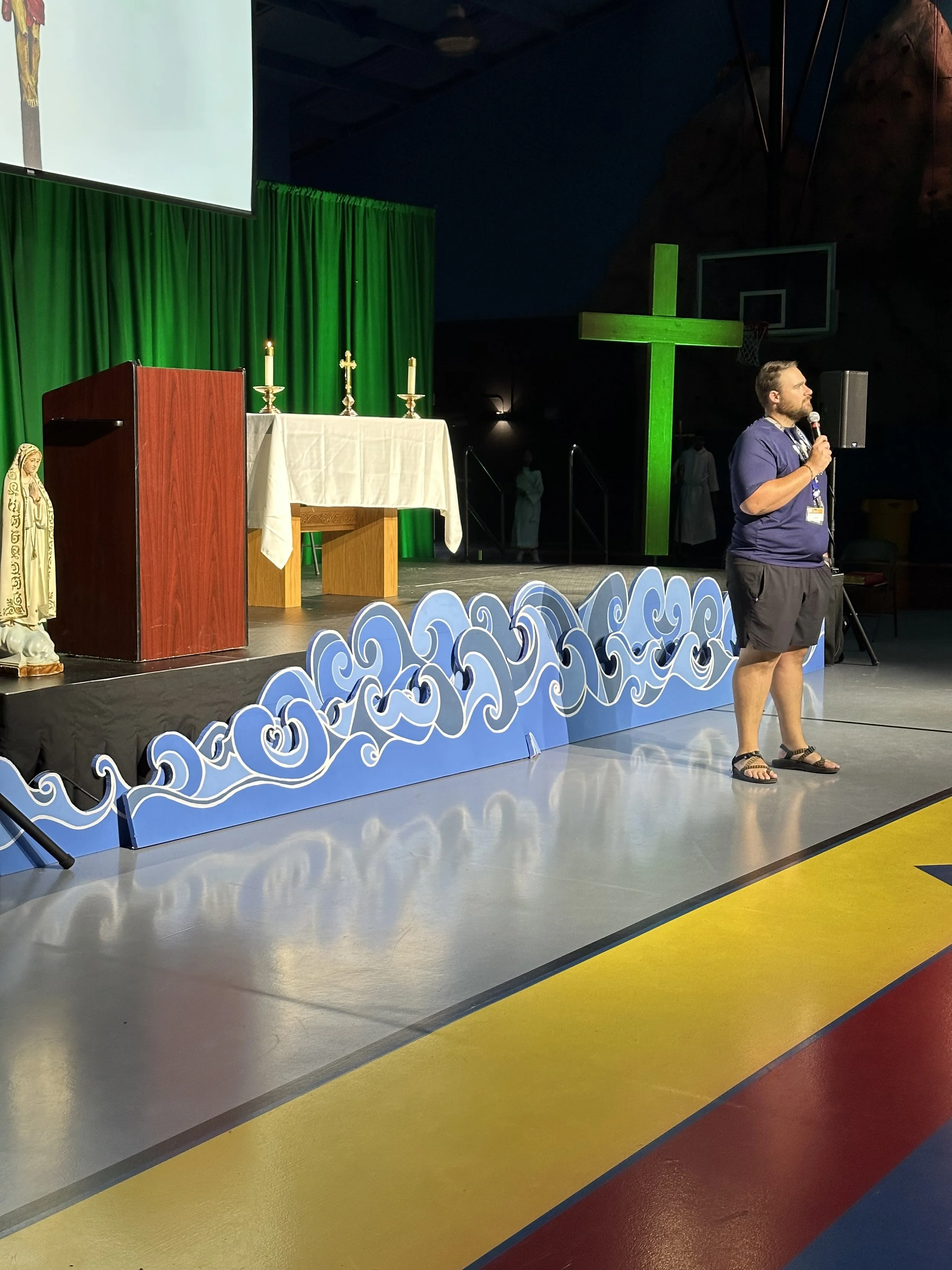 Styrofoam panels cut and painted for wave set