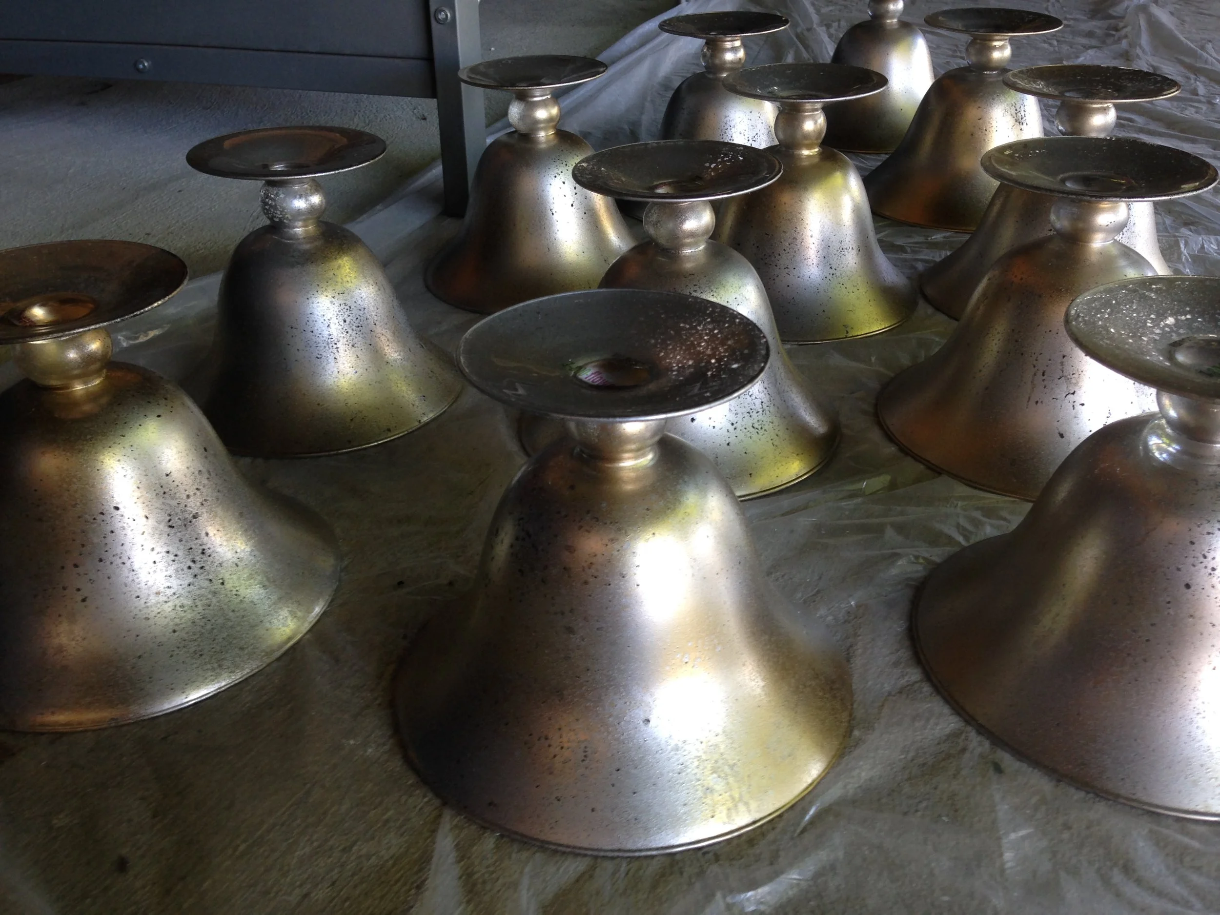 Antique metal faux finish on glass