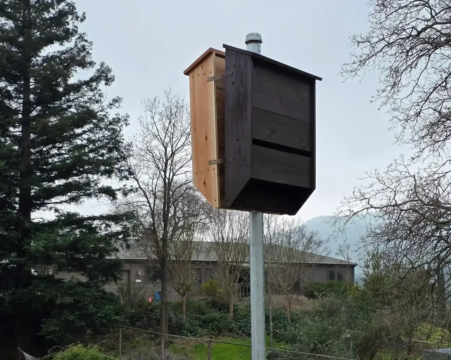 Handcrafted 3 chamber cedar bat house for outdoor installation