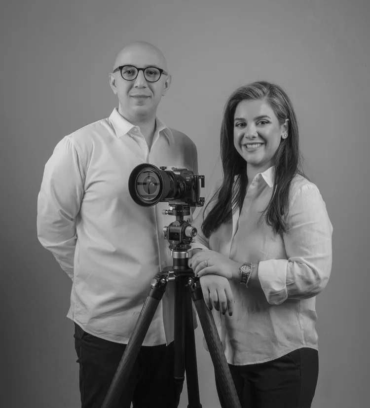 Navid Atrvash and Ava Izadpanah with a camera on a tripod