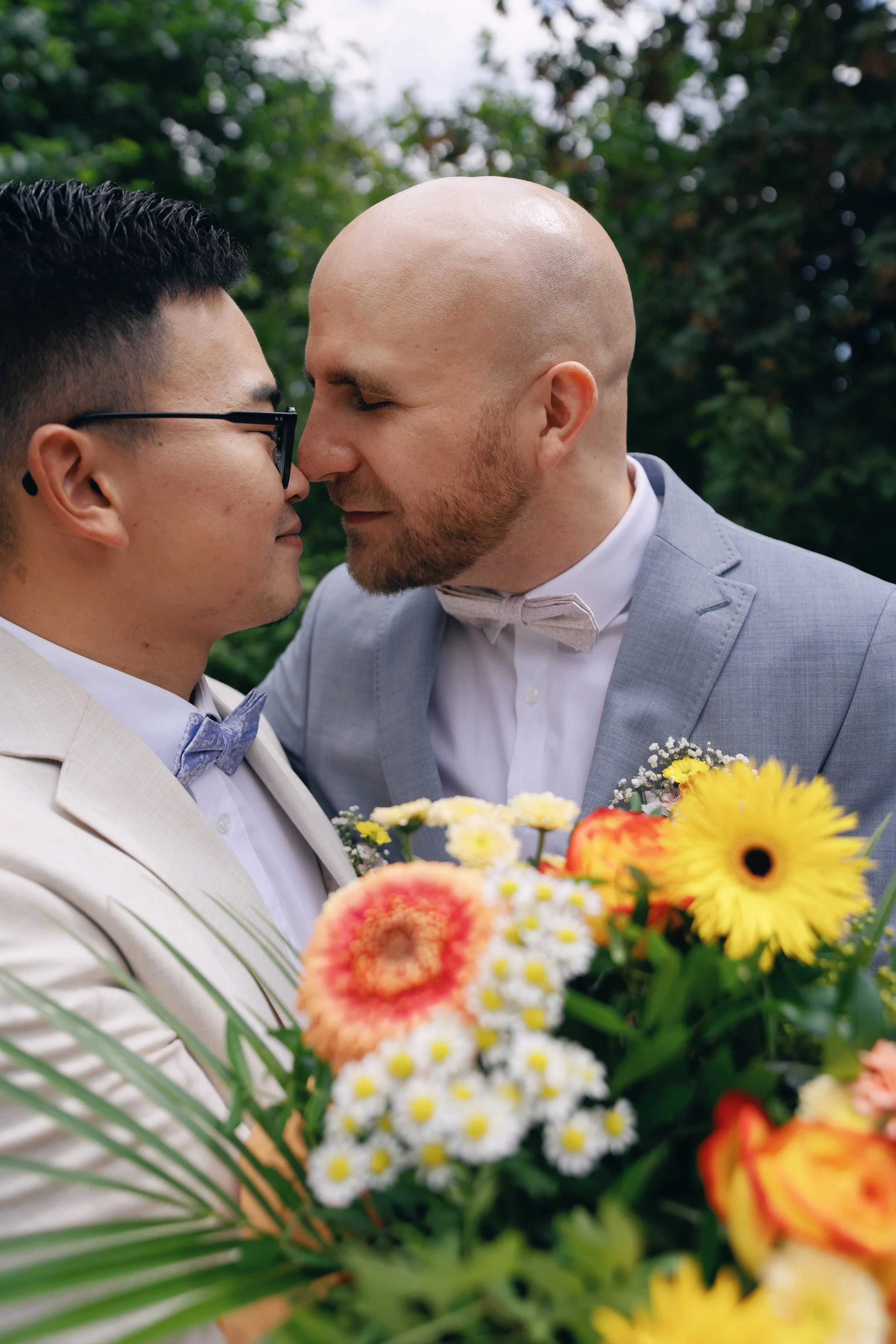 An intimate portrait of two grooms after their civil wedding ceremony.