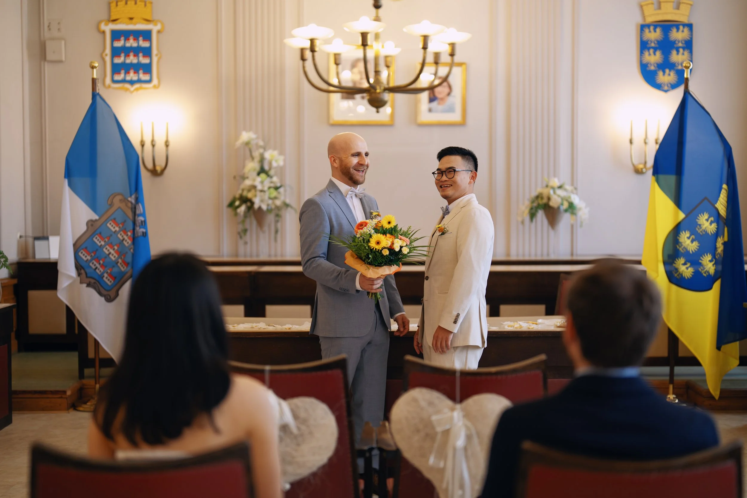 Two grooms during their civil wedding ceremony near Vienna.