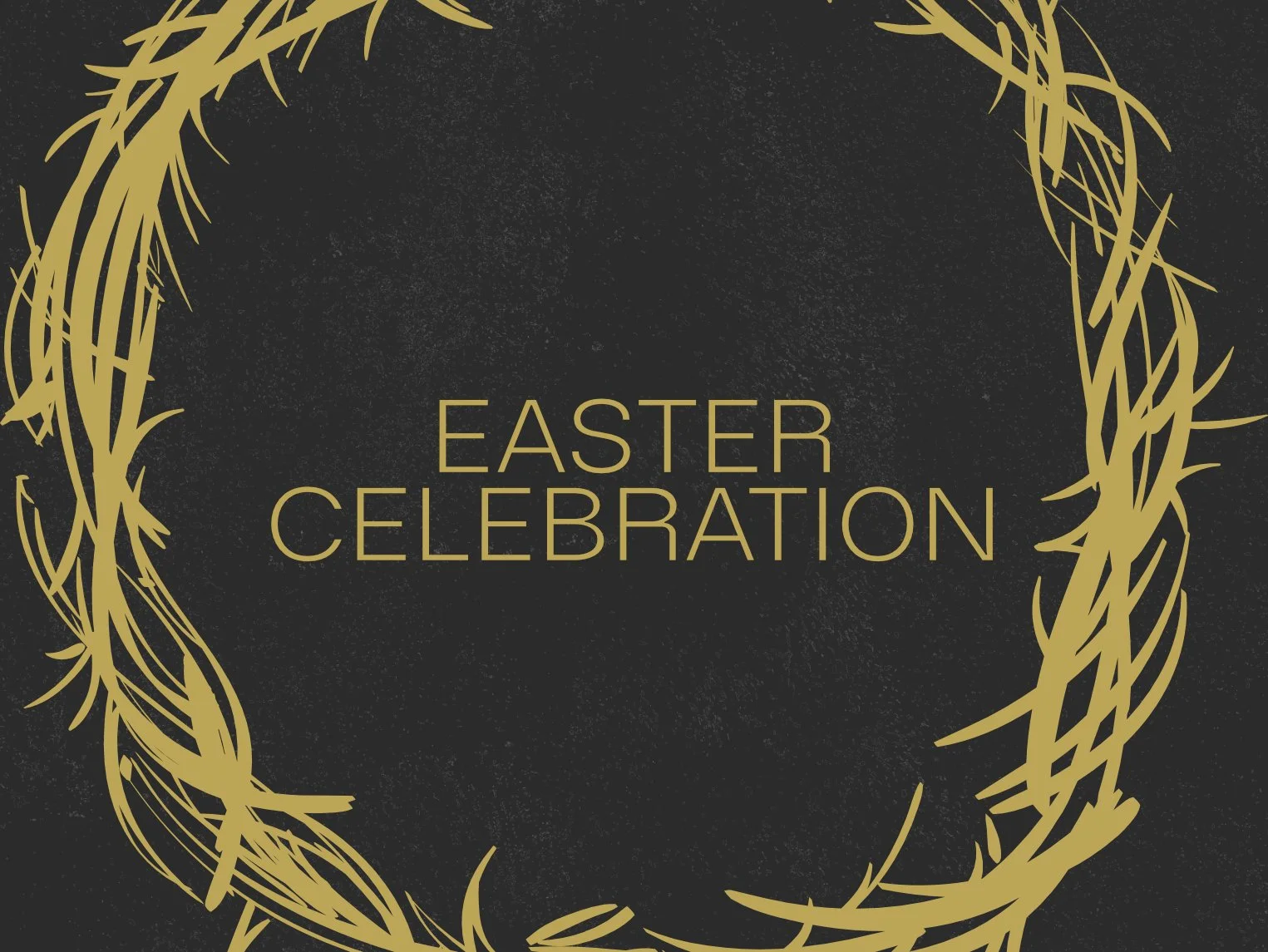 Easter Sunday message written in gold cursive text on a dark, textured background with lines above and below.