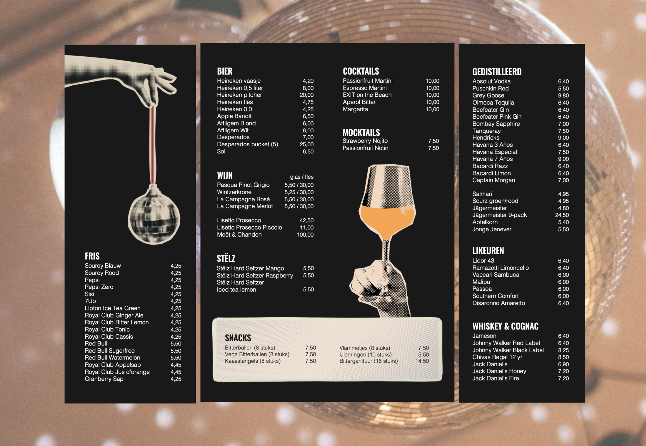 menu kaart ontwerp door grafische vormgever Evi Steenkamer. menu kaart design voor Exit Cafe in Amsterdam. Studio Steenkamer, grafische vormgever haarlem en Noord Holland 
