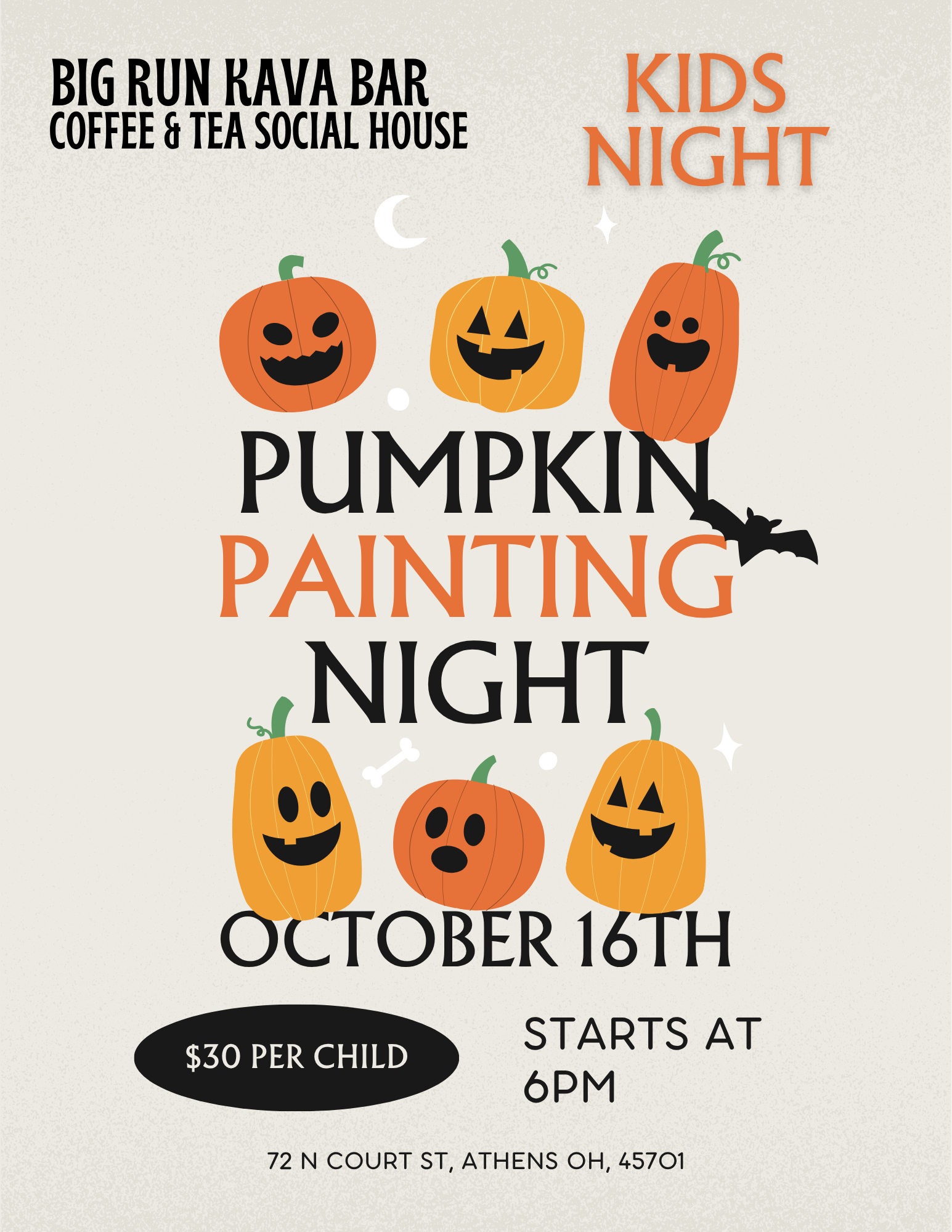 Kids Night: Pumpkin Painting at Big Run Kava Bar