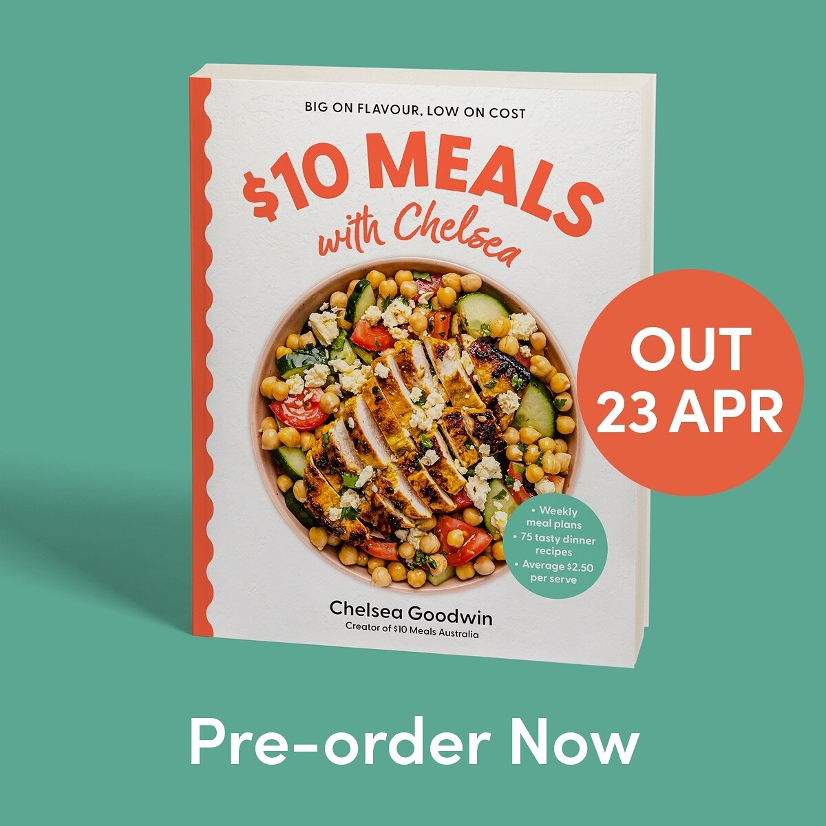 Here it is! My very first cookbook: $10 Meals with Chelsea✨✨✨

This is truly a dream come true for me, thanks to the wonderful team at @penguinbooksaus 🥹

I&rsquo;ve developed 10 weeks of budget dinner meal plans with recipes and grocery lists to he