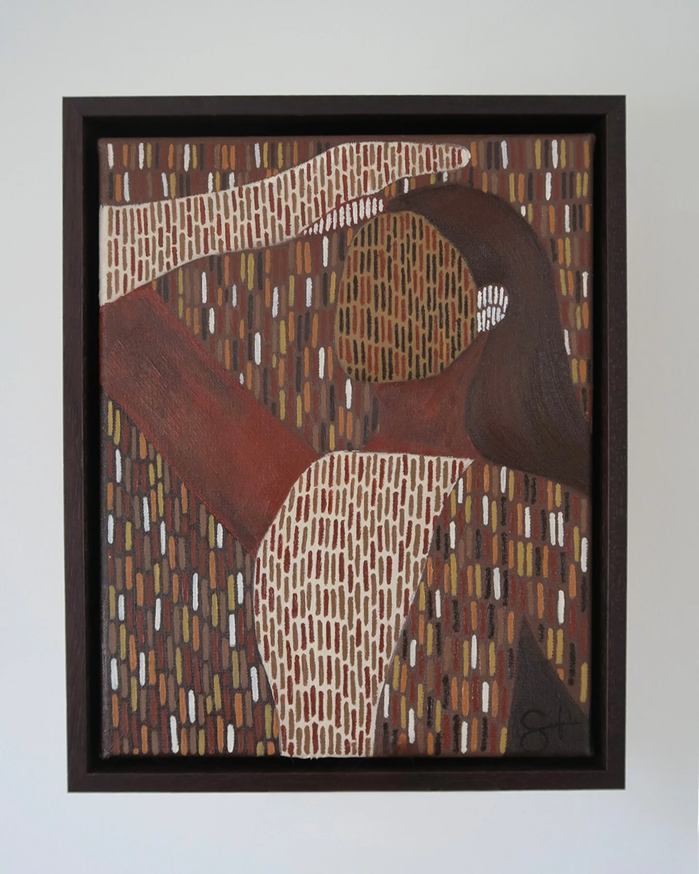 Striped artwork for granny 
30x40cm 
Oil paint on linen 
Brown wooden frame