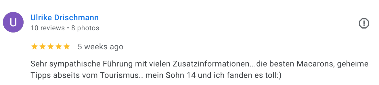 Screenshot of a Google review for Ulrike Drischmann with a 5-star rating, reviews written in German.