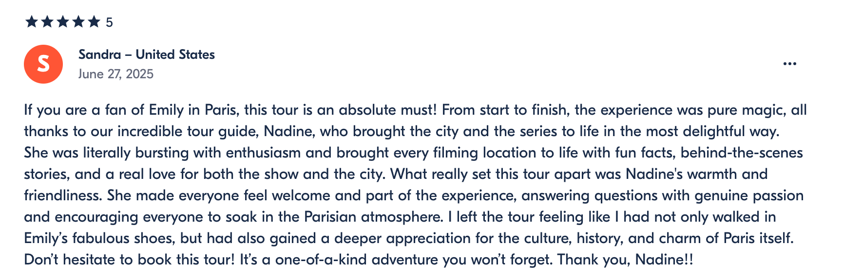 No image provided, only a travel review centered on a Paris city tour experience.