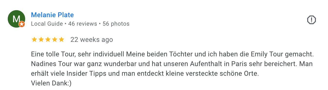 Nur die Bewertung und der Text einer Tour-Information, keine Bilder