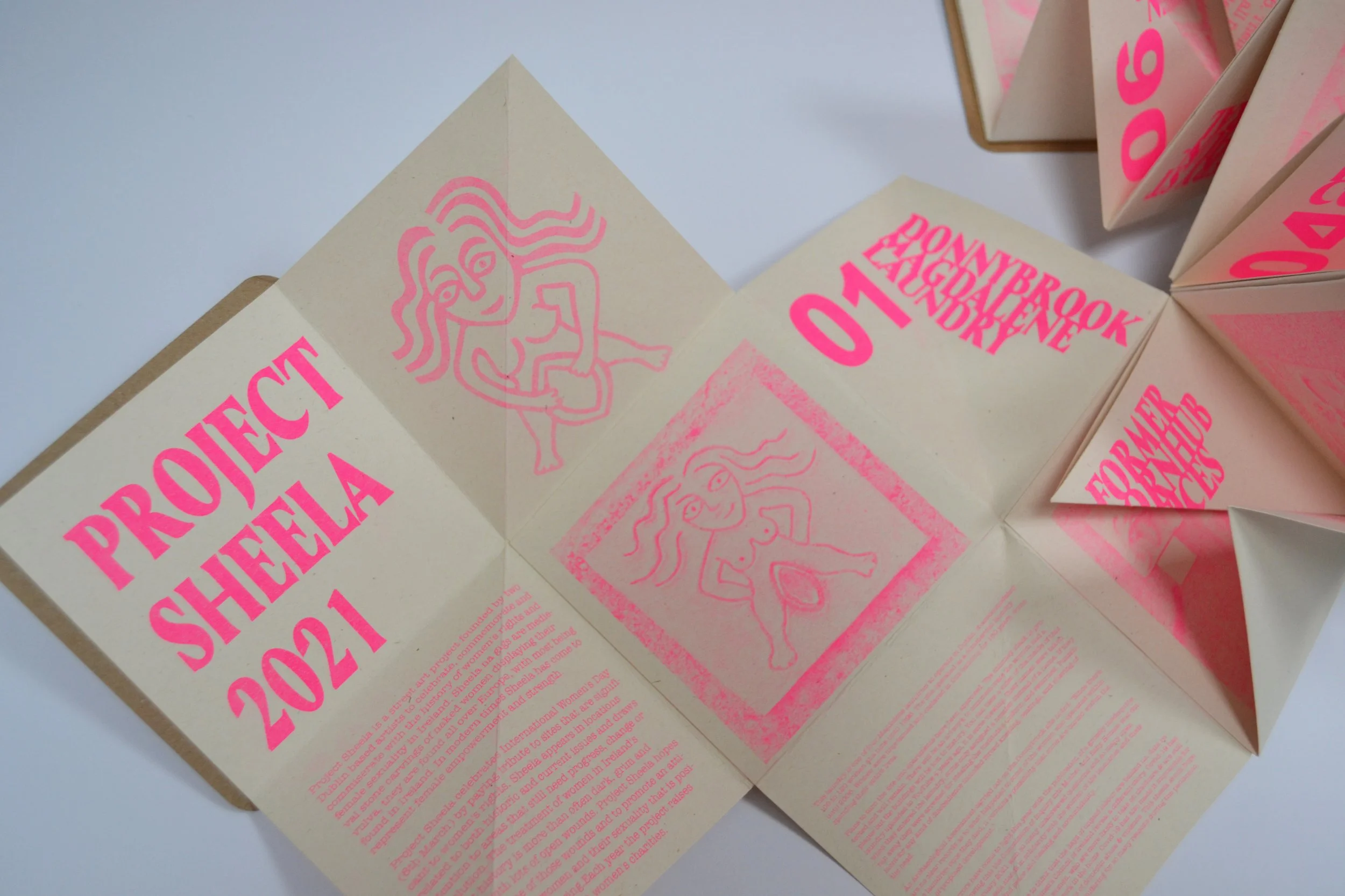 PS Zine 2021, Lino & Risoprint, Handmade layout, 20 copies made. Documents all sheelas & locations from 2021.