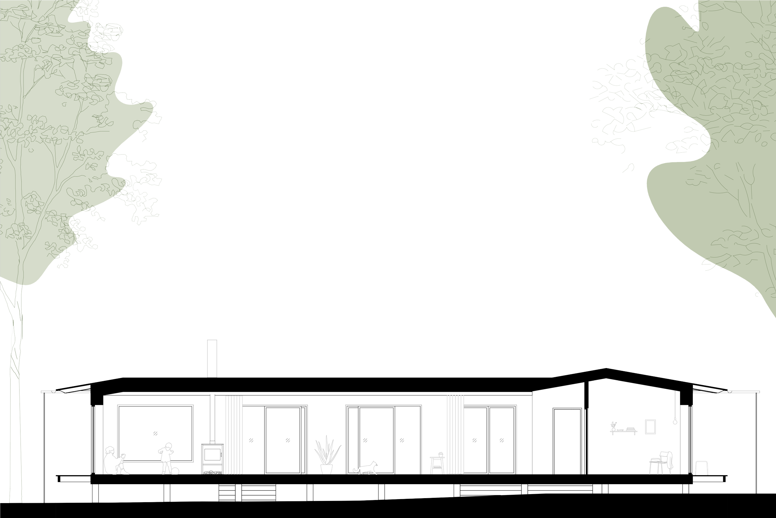 winroth arkitekter, arkitekt, villa, fritidshus, sektion, sektionsritning, illustration