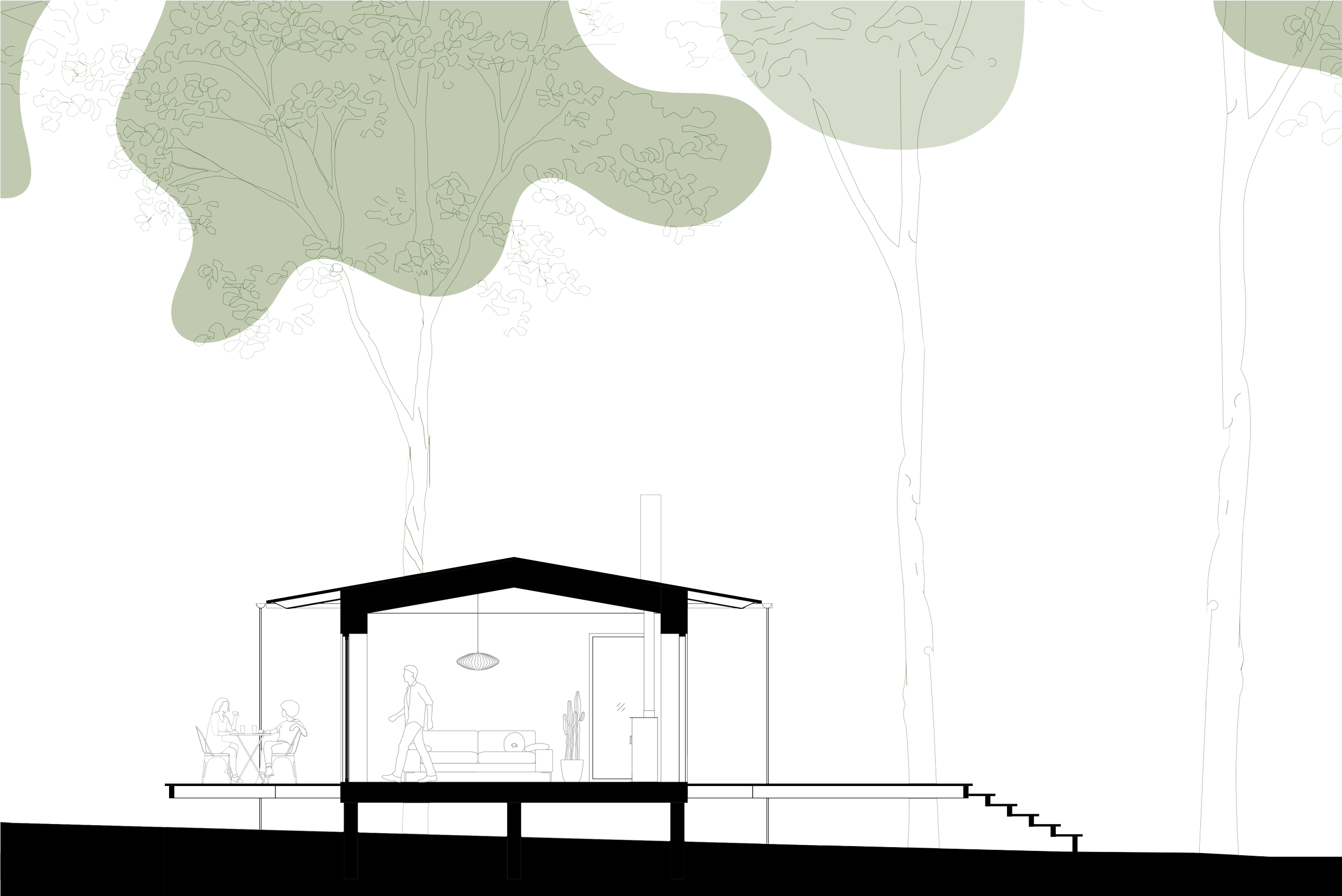 winroth arkitekter, hus, fritidshus, villa, arkitektritat, sektion, illustration
