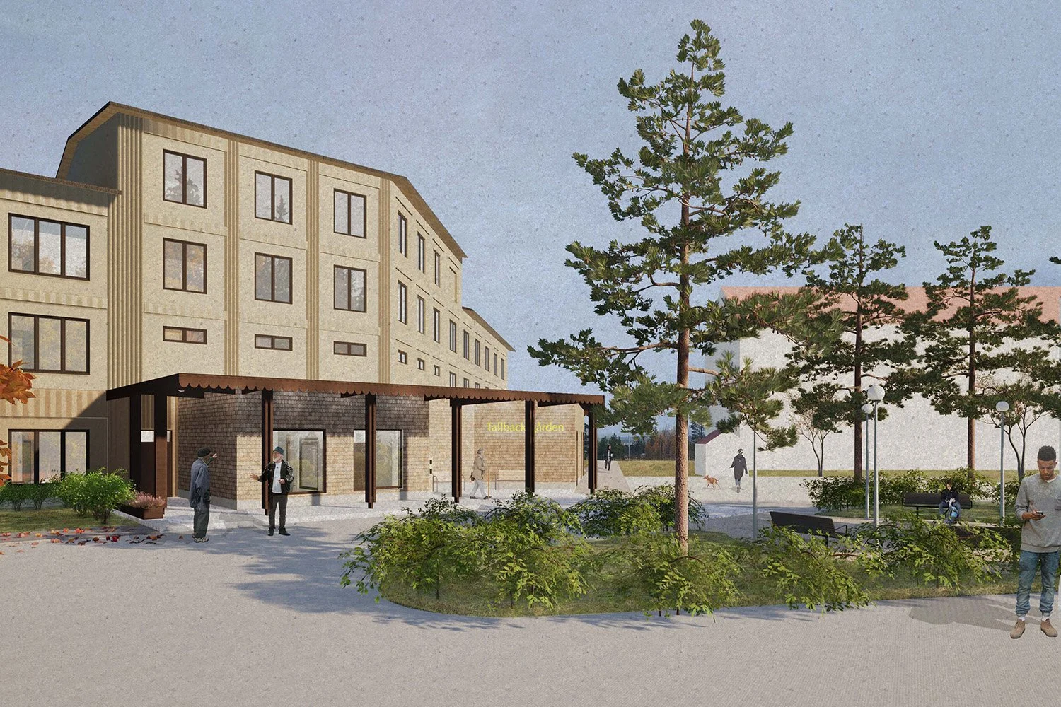 winroth arkitekter, tävling, östersund, vård och omsorgsboende, särskilt boende,  utsikt, vyer, berg och dal, entre, huvudente, välkomnande entre