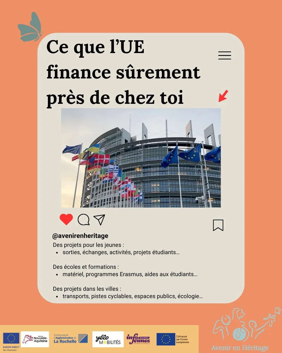 Tu savais que l&rsquo;UE finance plein de projets autour de toi ? 
👀🇪🇺
Voyages, Erasmus, activit&eacute;s pour les jeunes, transports, &eacute;cologie, aides &eacute;tudiantes&hellip; il y a forc&eacute;ment une opportunit&eacute; faite pour toi ✨