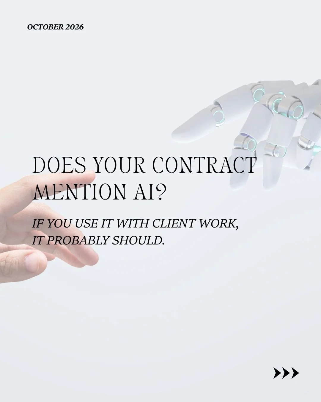 Quick question. Does your contract say anything about AI?

If you use it on client work, even just to tidy up an email or summarise a call, it's worth a line or two. Most clients would want to know, and some have strict rules of their own.

Check you