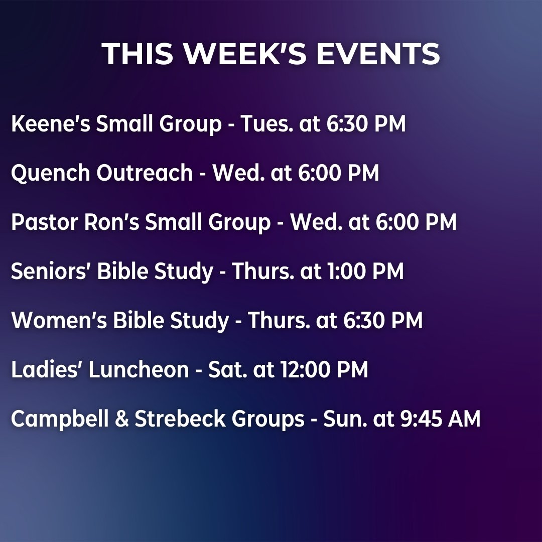 As you live the life God's given you this week, remember that you've got brothers and sisters in your corner, and a church that's cheering you on in your race!

If you have questions about any of these events, please DM us and we'd be happy to let yo