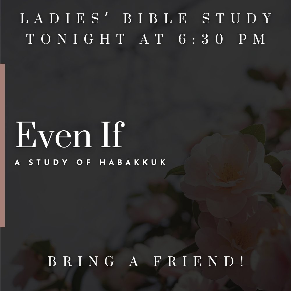 Not sure why God allows what He does in your life? This study tonight will really help you!

The Ladies' Bible Study meets in the Education Building at 6:30 PM.