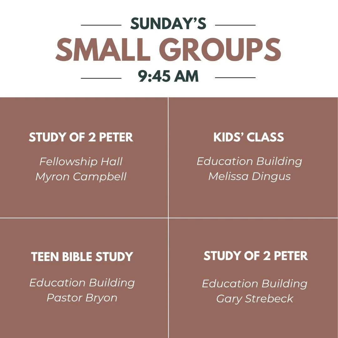 This Sunday, our small groups will continue their new study of 2 Peter.

Here is a glimpse of what the study will cover. We hope you will join us!

&quot;Can we trust Scripture? Why is God taking so long to set everything right? What should Christian