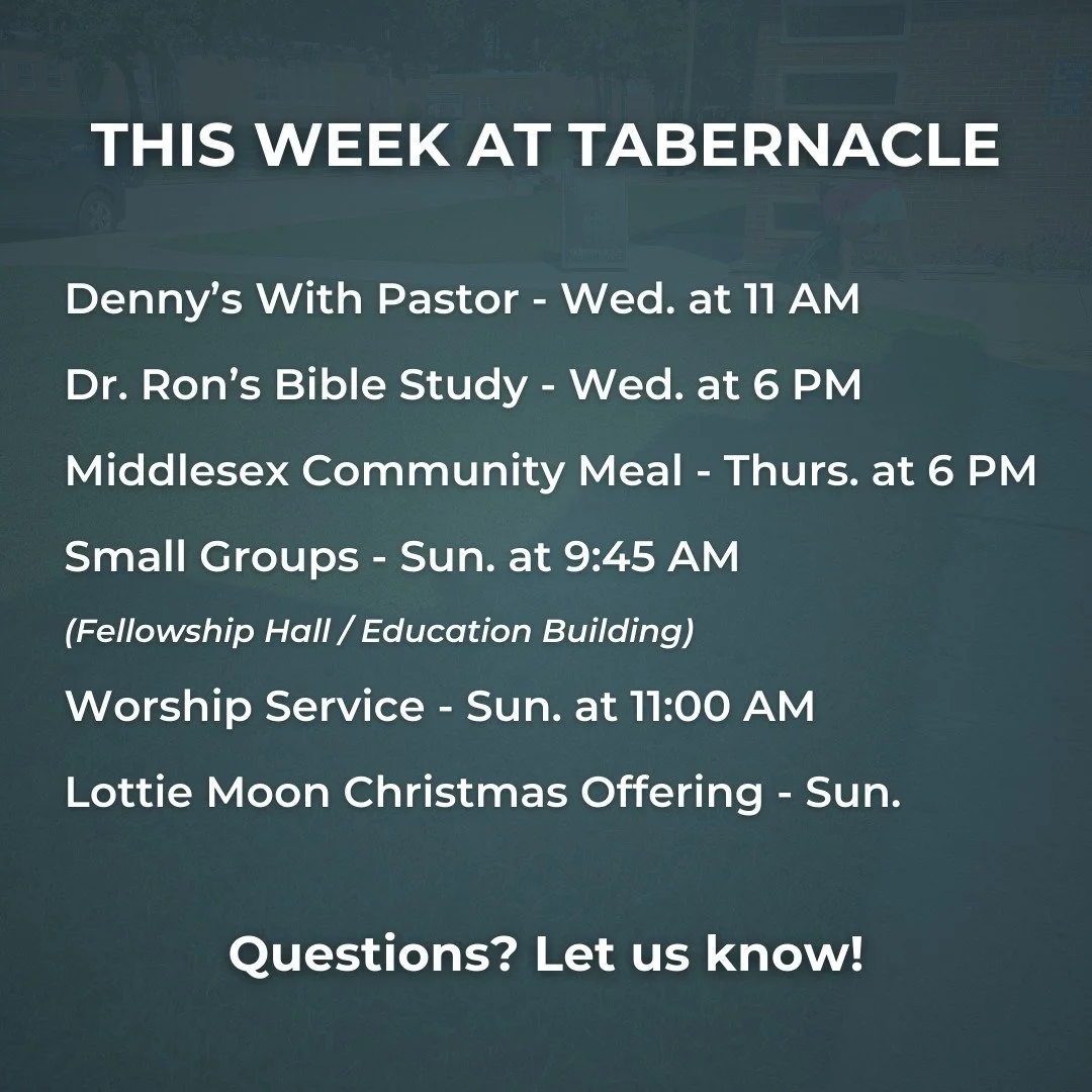 Looking forward to a great week at Tabernacle!