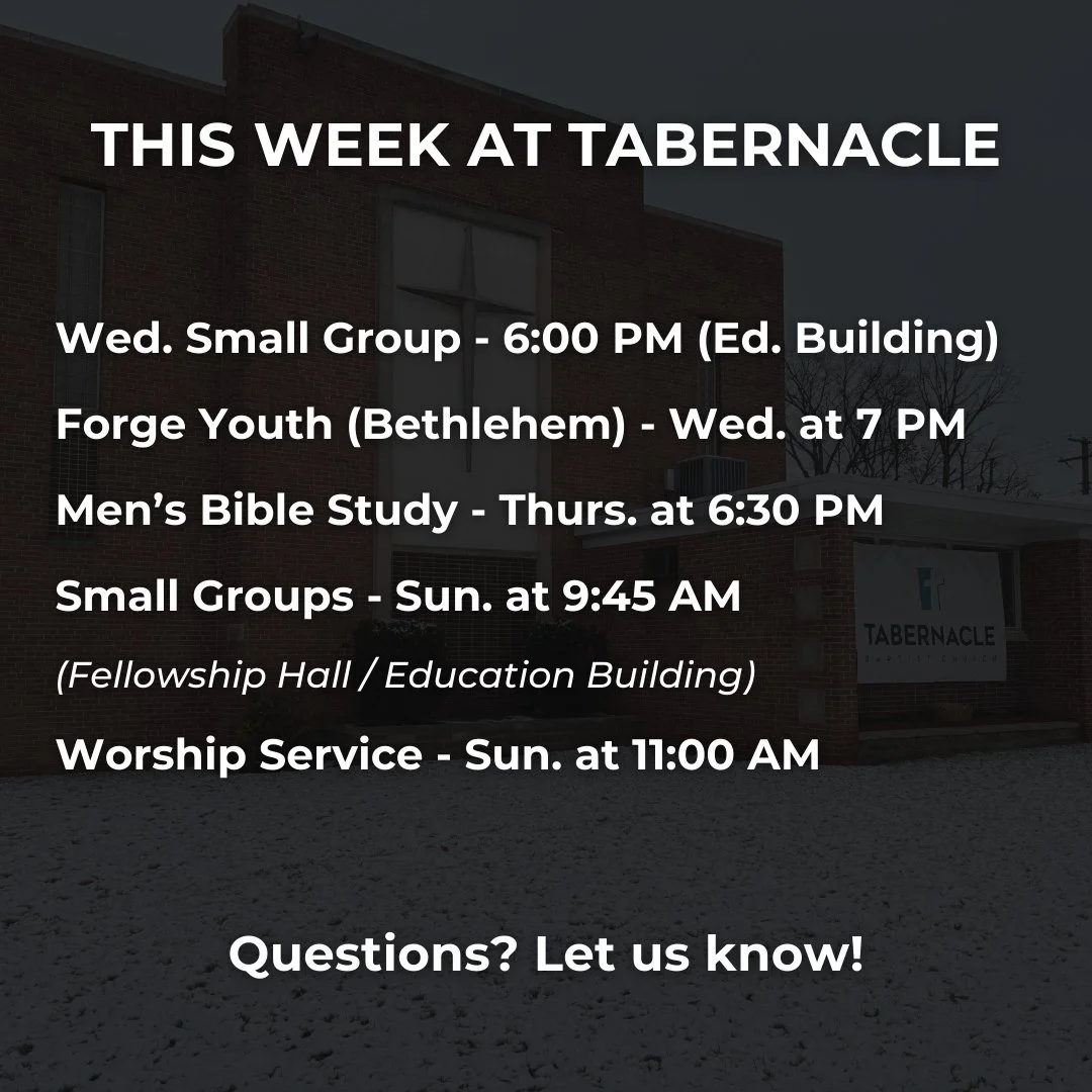 We're looking forward to a great week at Tabernacle!