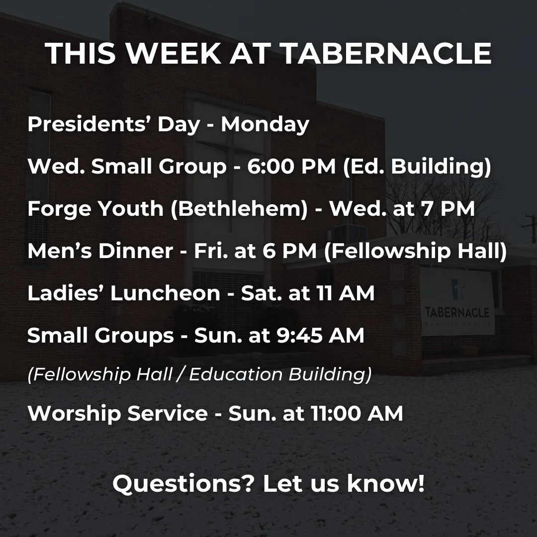 We've got quite the week at Tabernacle, so jump on in!