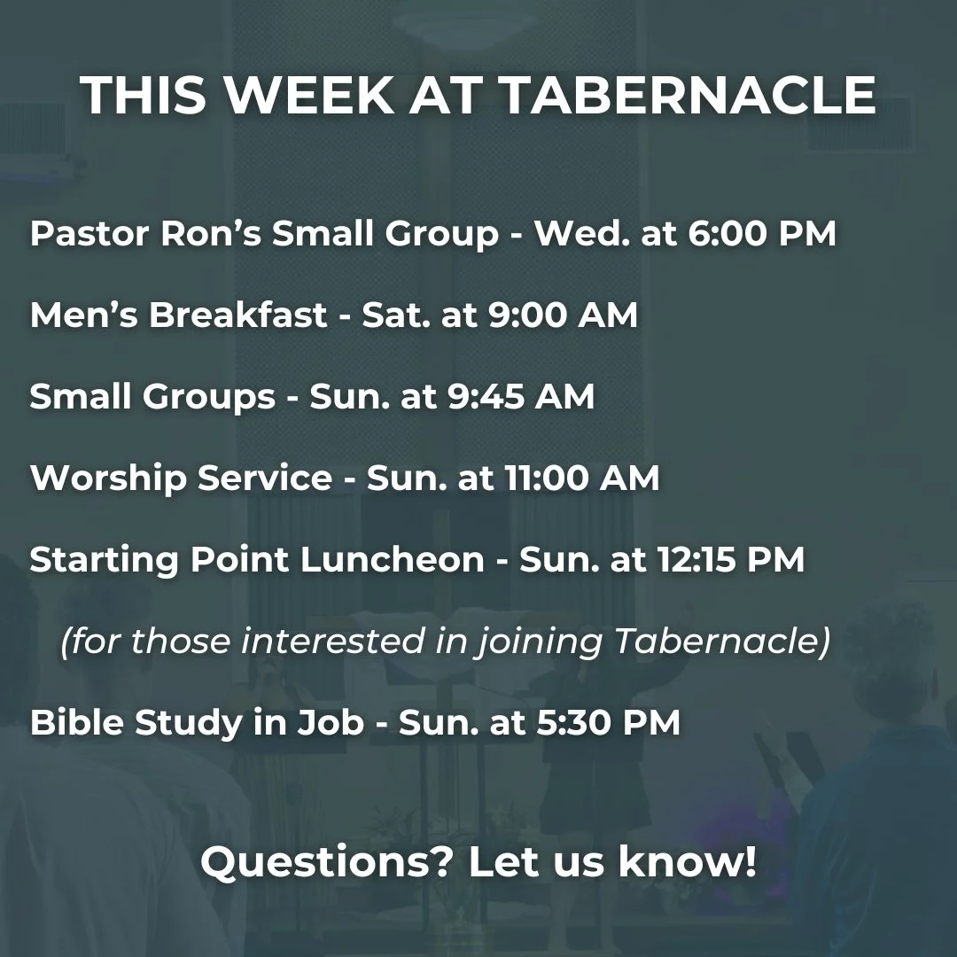 We're looking forward to this post-Easter week at Tabernacle!