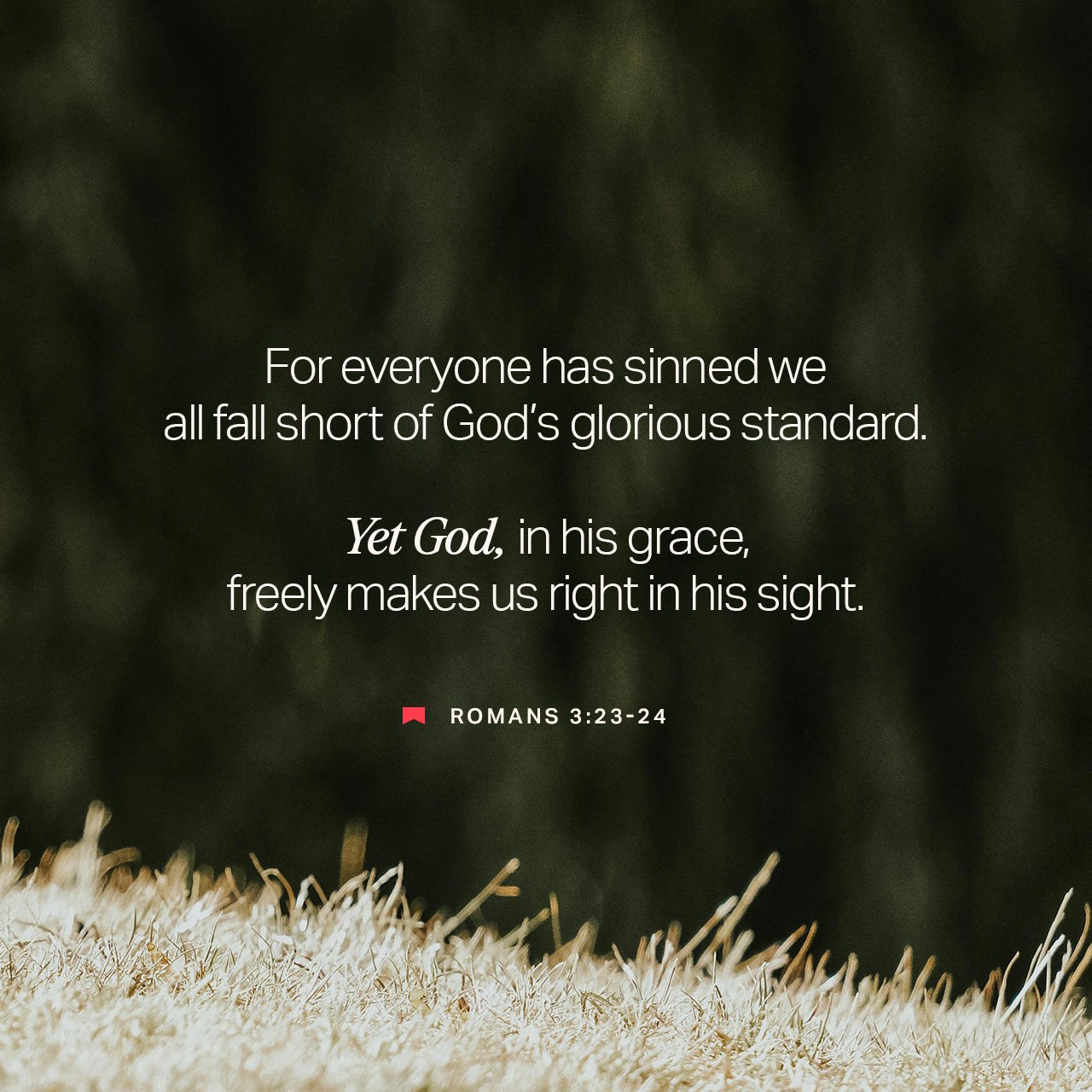 "For all have sinned and fall short of the glory of God; they are justified freely by his grace through the redemption that is in Christ Jesus. God presented him as the mercy seat by his blood, through faith, to demonstrate his righteousness, be