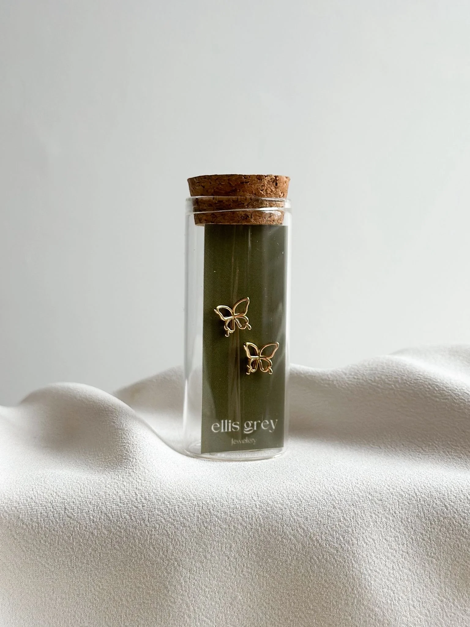 Glass Vial - 18k Gold Butterfly Stud Earrings