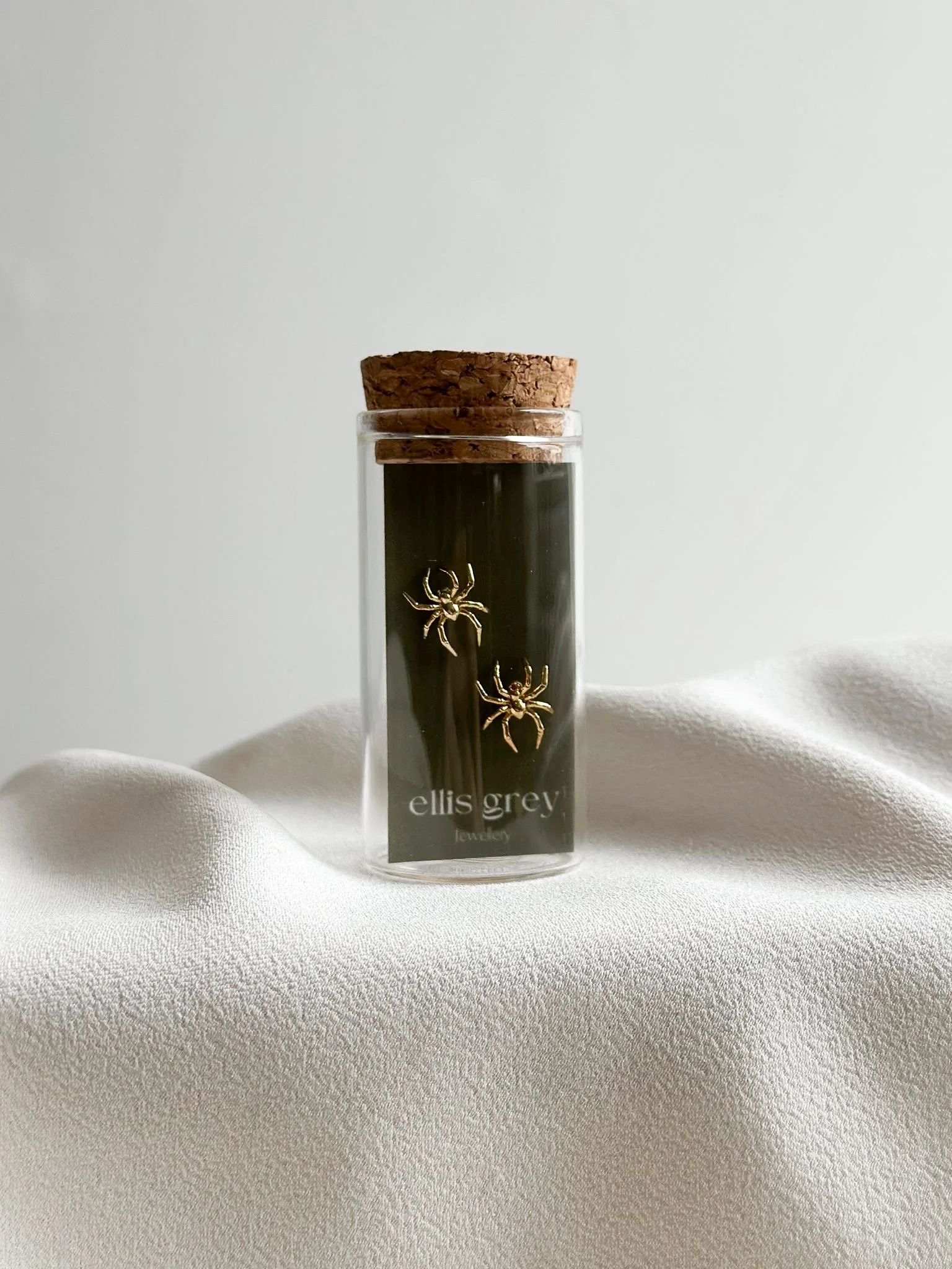 Glass Vial - 18k Gold Spider Stud Earrings