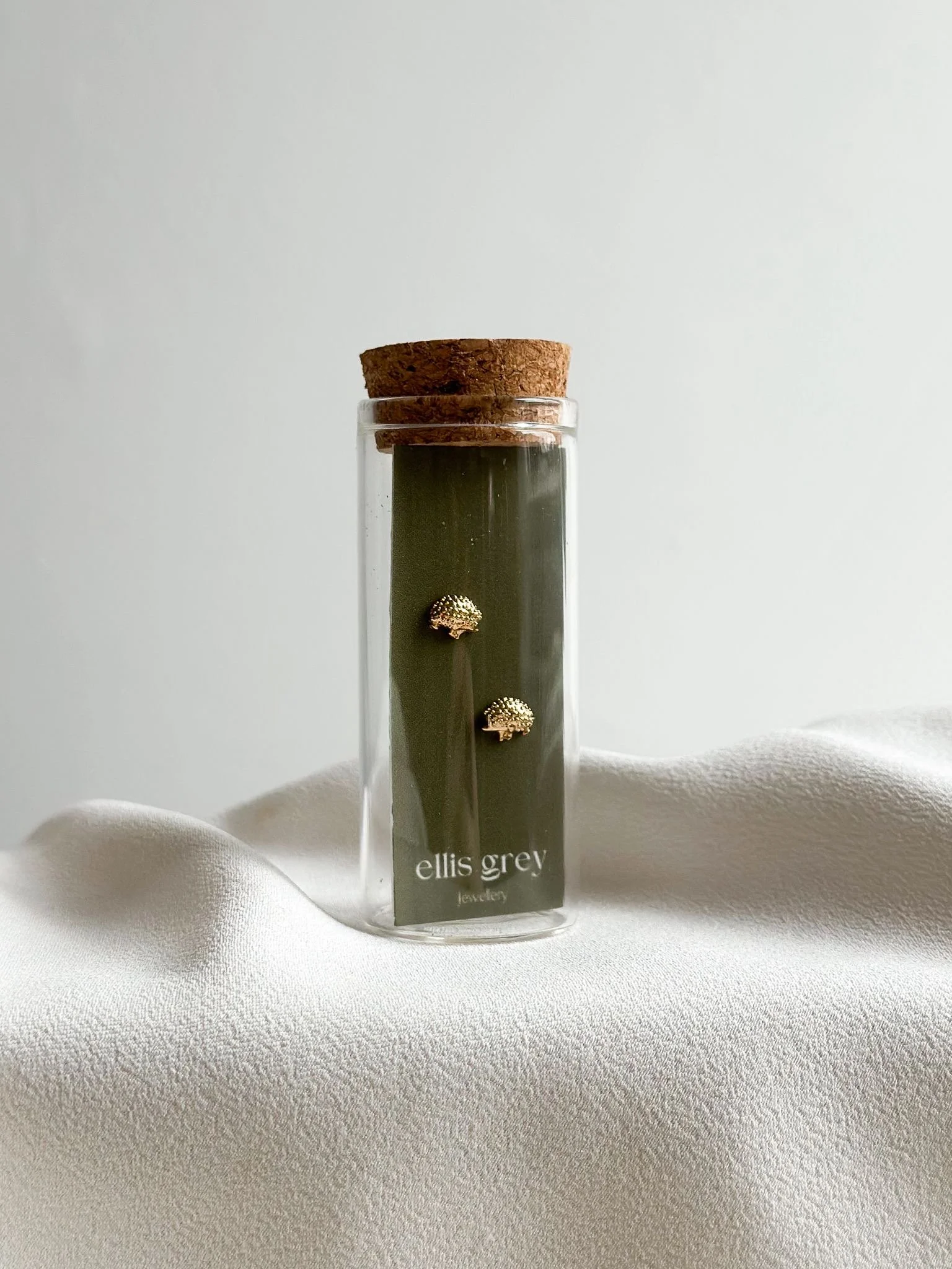 Glass Vial - 18k Gold Hedgehog Stud Earrings